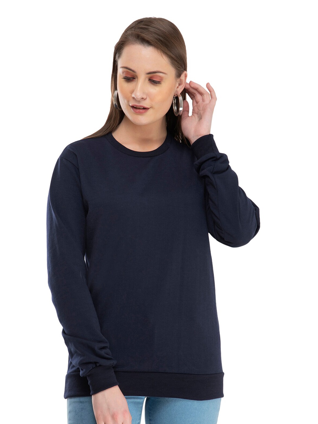 

IndiWeaves Round Neck Fleeces Sweatshirt, Navy blue
