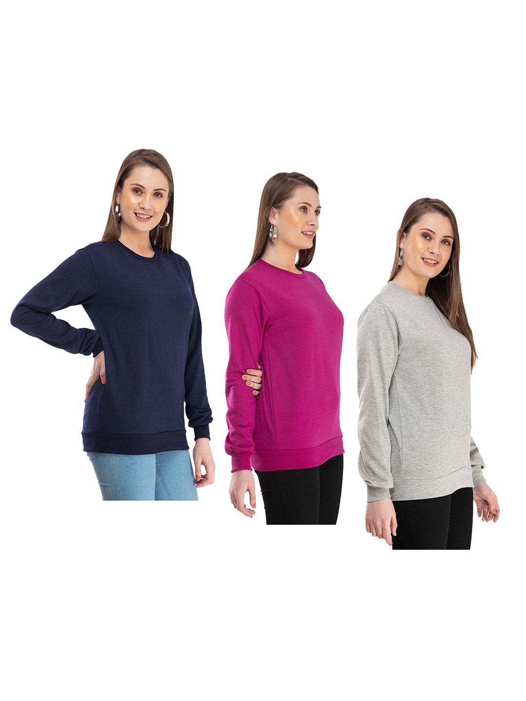 

IndiWeaves Pack Of 3 Round Neck Sweatshirt, Pink