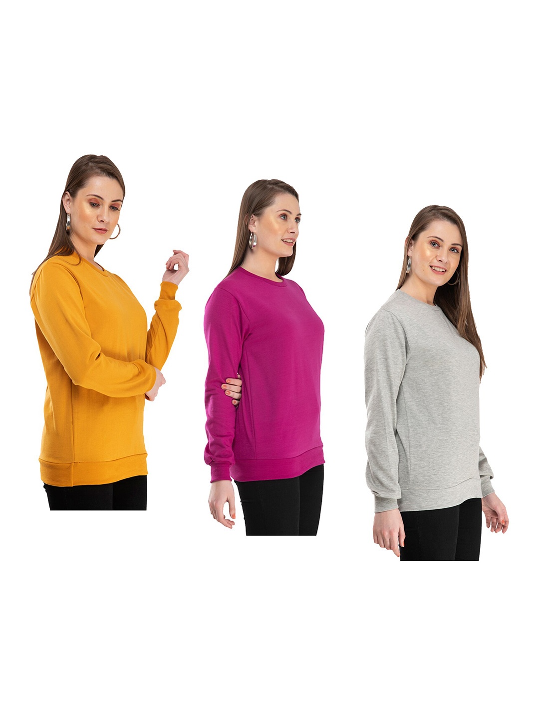 

IndiWeaves Women Pack Of 3 Fleece Sweatshirt, Yellow