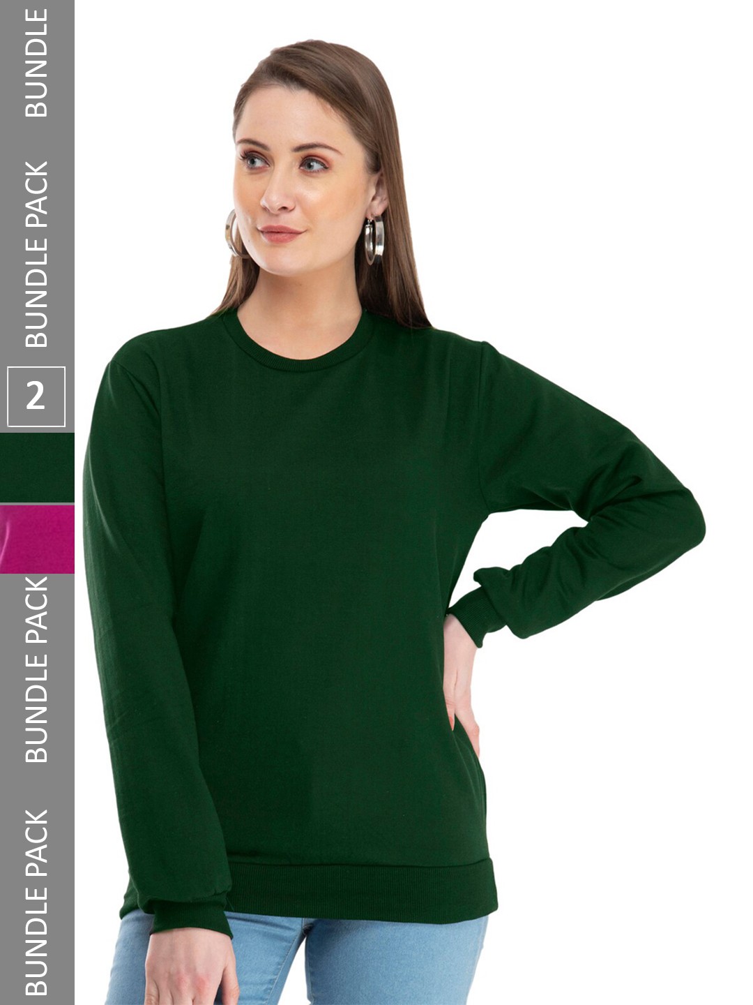 

IndiWeaves Women Pack Of 2 Fleece Sweatshirt, Green