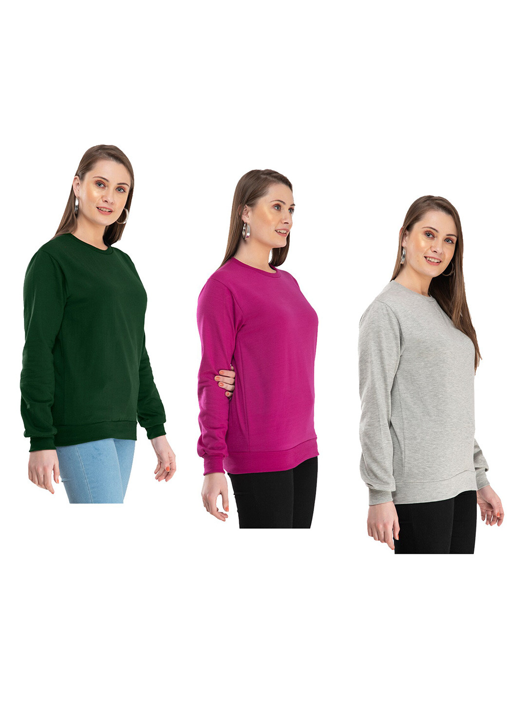 

IndiWeaves Women Pack Of 3 Fleece Sweatshirt, Green