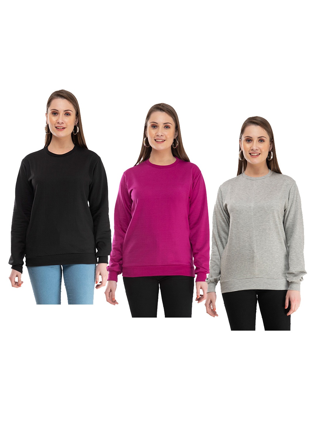 

IndiWeaves Pack Of 3 Long Sleeves Fleece Pullover, Charcoal