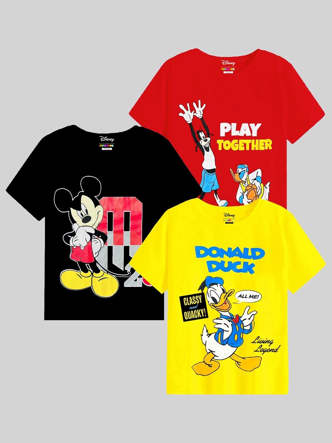 

KUCHIPOO Boys Pack Of 3 Mickey & Friends Printed T-shirt, Red
