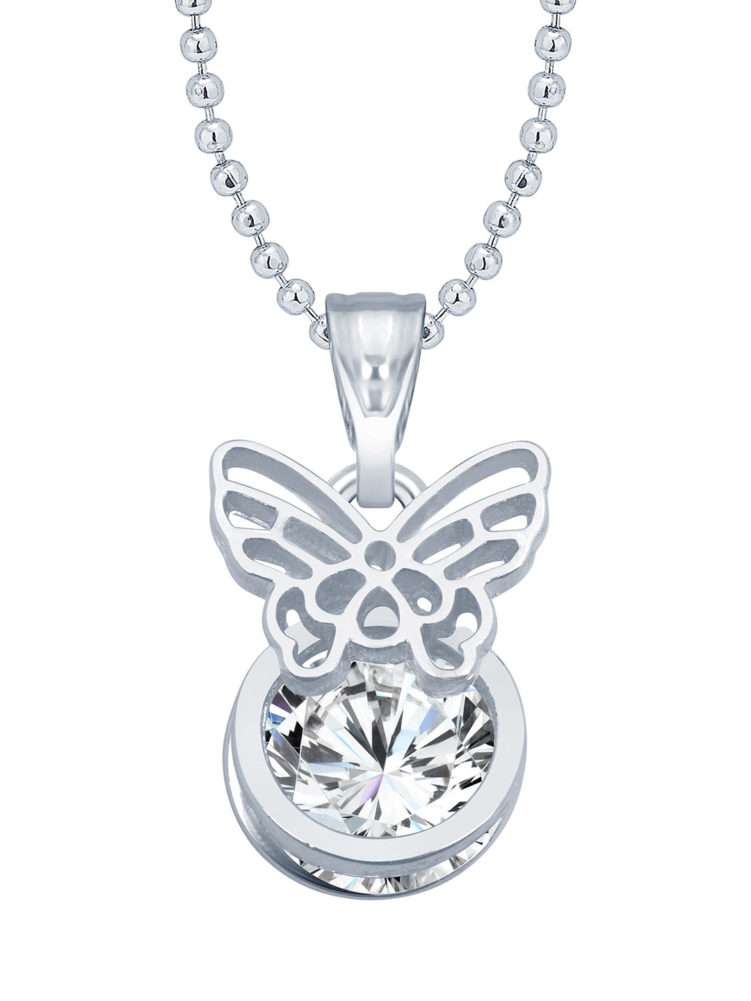 

Vighnaharta Rhodium-Plated CZ-Studded & Butterfly-Charm Pendant With Chain, Silver