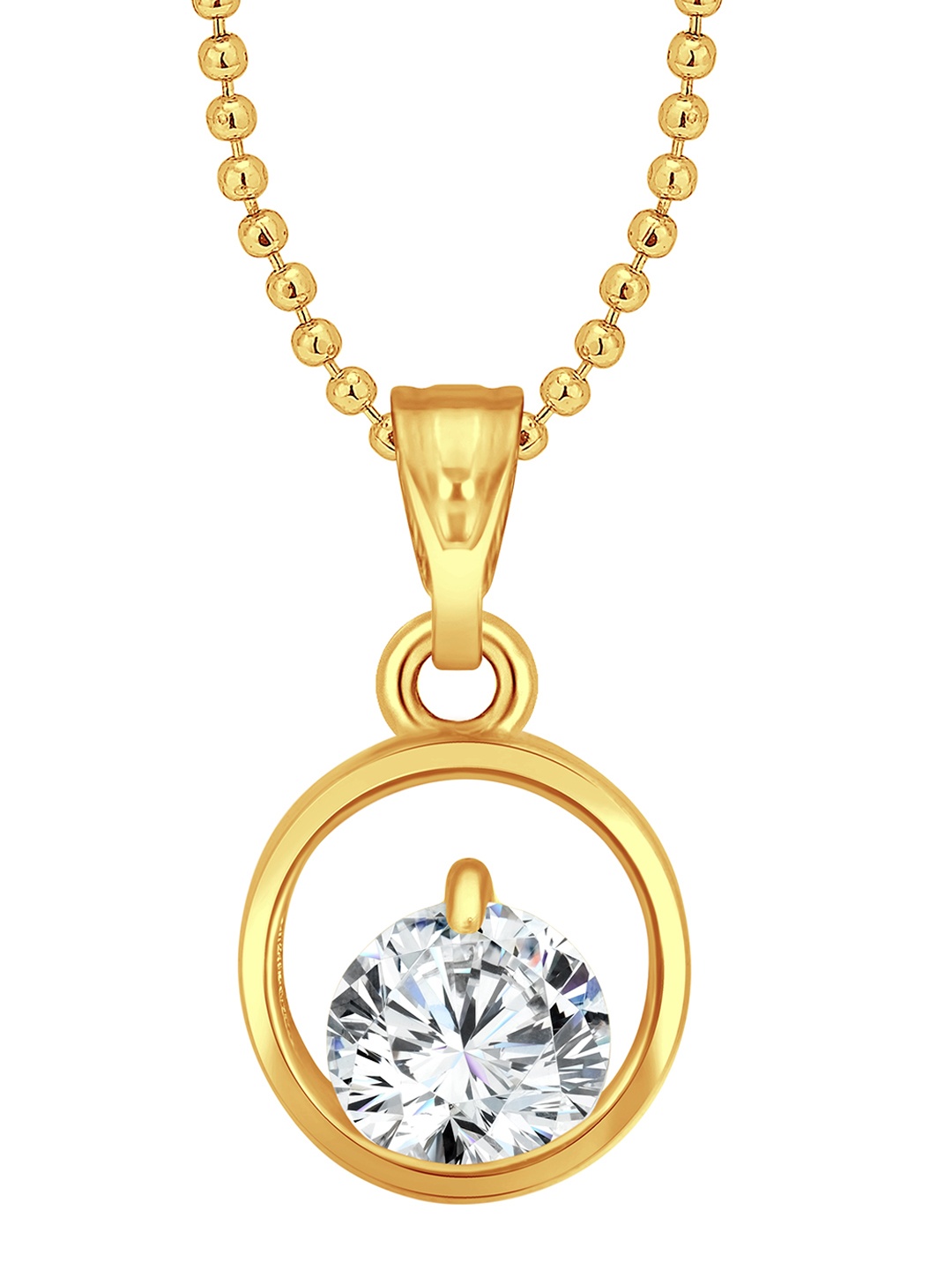 

Vighnaharta Rhodium-Plated CZ-Studded Circular Charm Pendant With Chain, Gold
