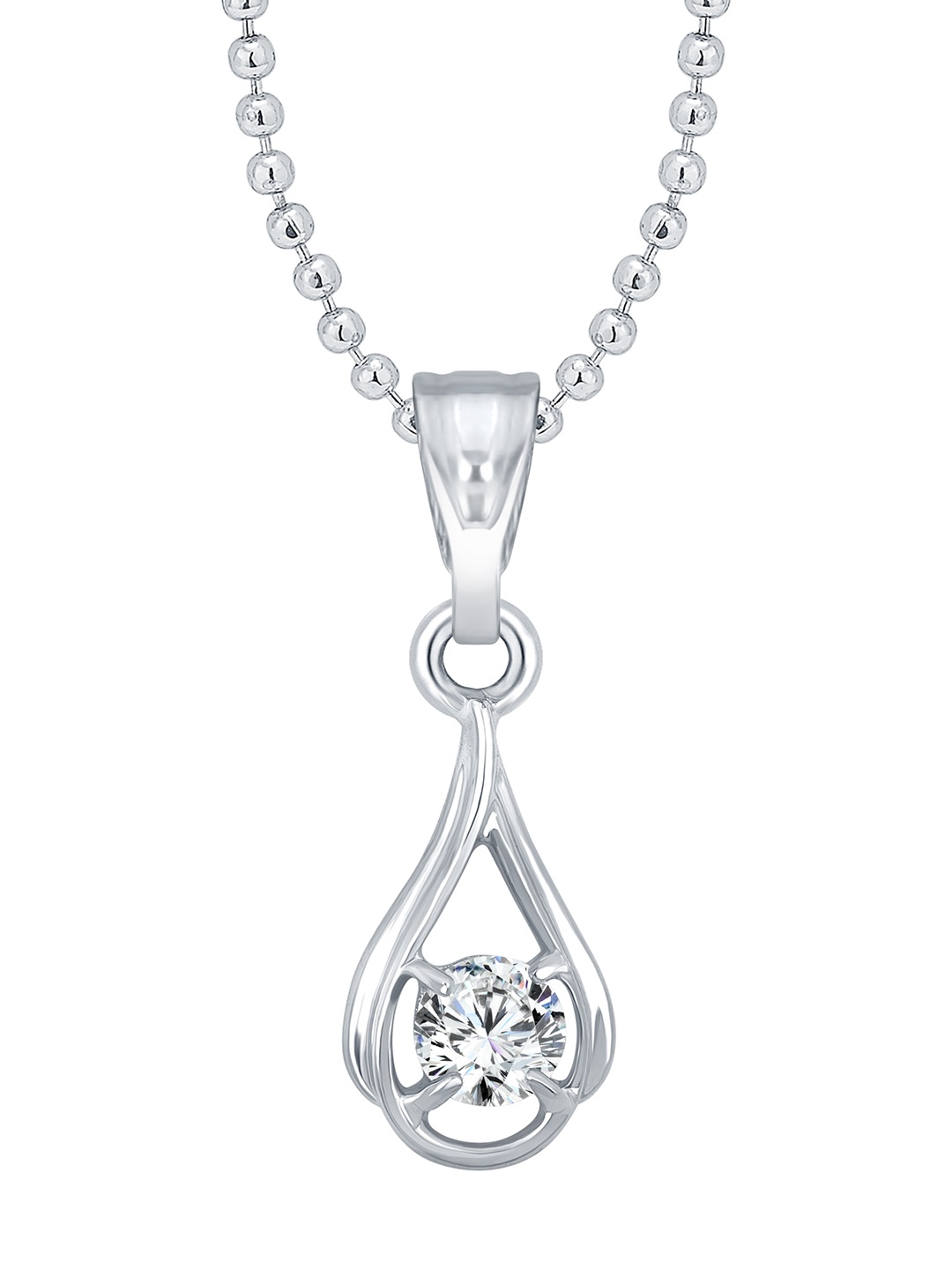 

Vighnaharta Rhodium-Plated CZ Stone Studded Heart Solitaire Pendant With Chain, Silver