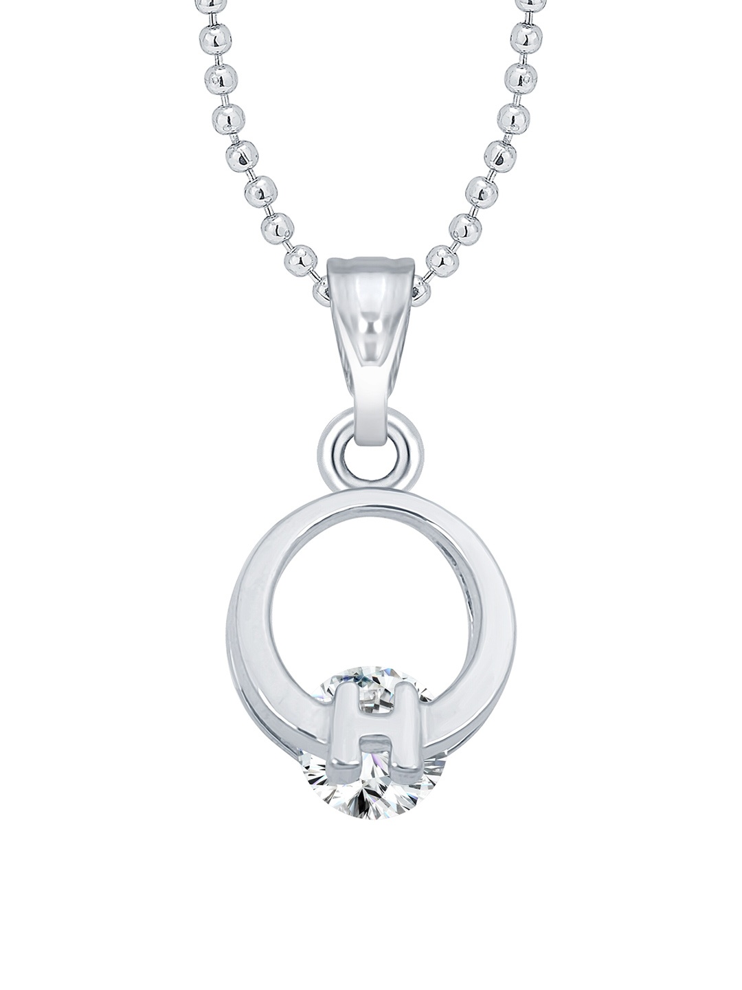 

Vighnaharta Rhodium-Plated CZ-Studded H alphabet Solitaire Pendant With Chain, Silver