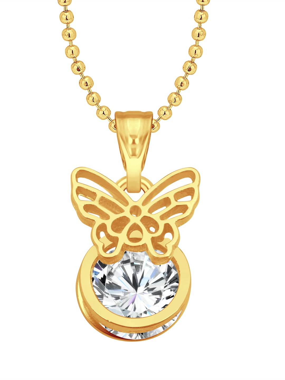 

Vighnaharta Gold-Plated CZ Stone Studded Daisy Flower Solitaire Pendant With Chain
