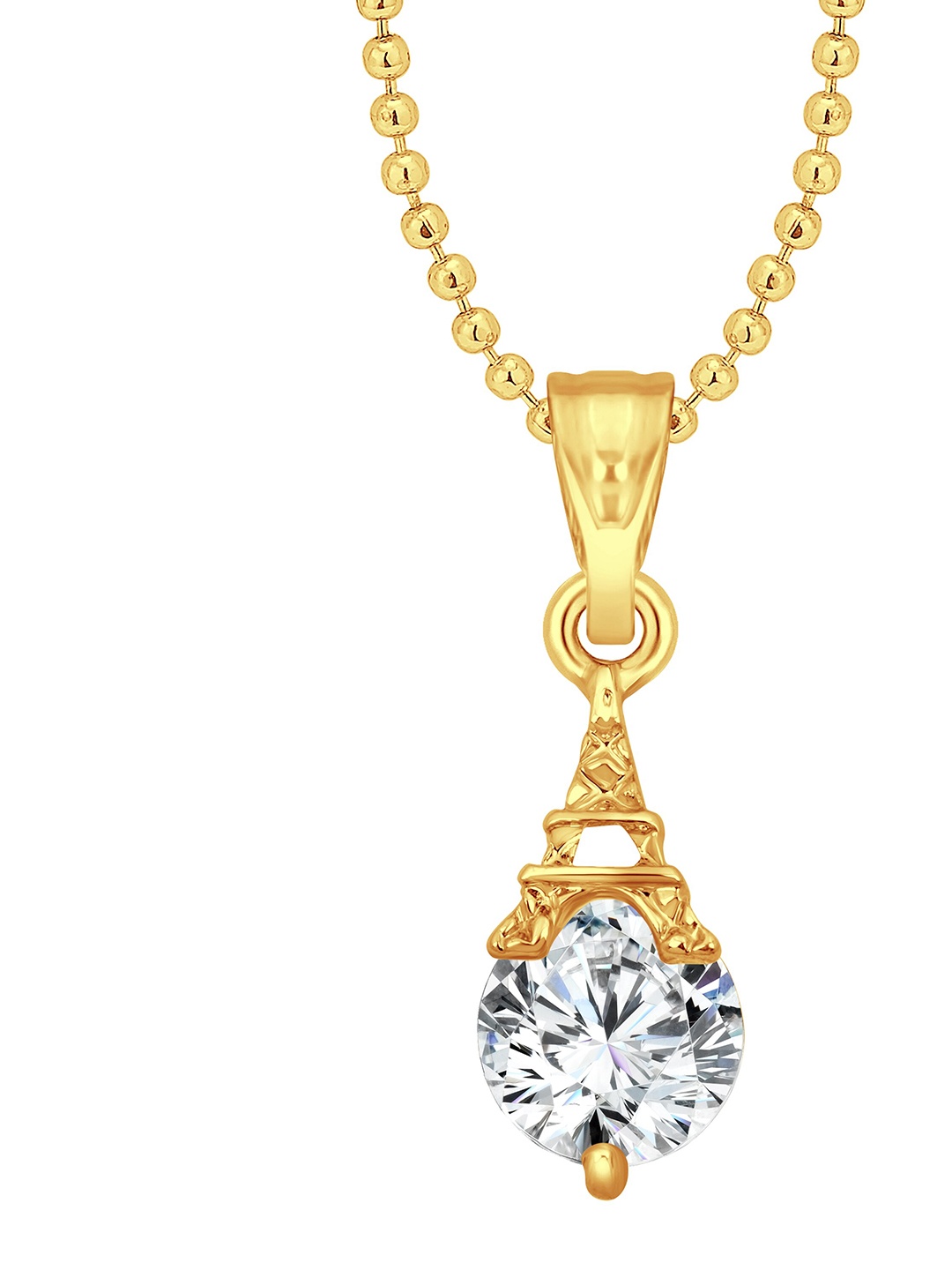 

Vighnaharta Gold-Plated CZ-Studded Flower Heart Pendant With Chain