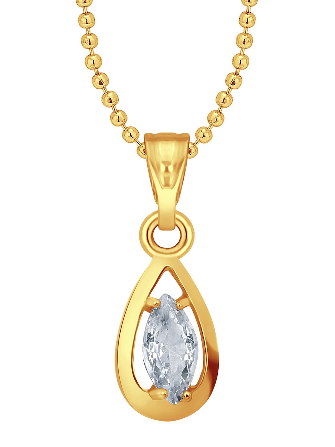 

Vighnaharta Gold-Plated CZ Stone Studded Solitaire Pendant With Chain