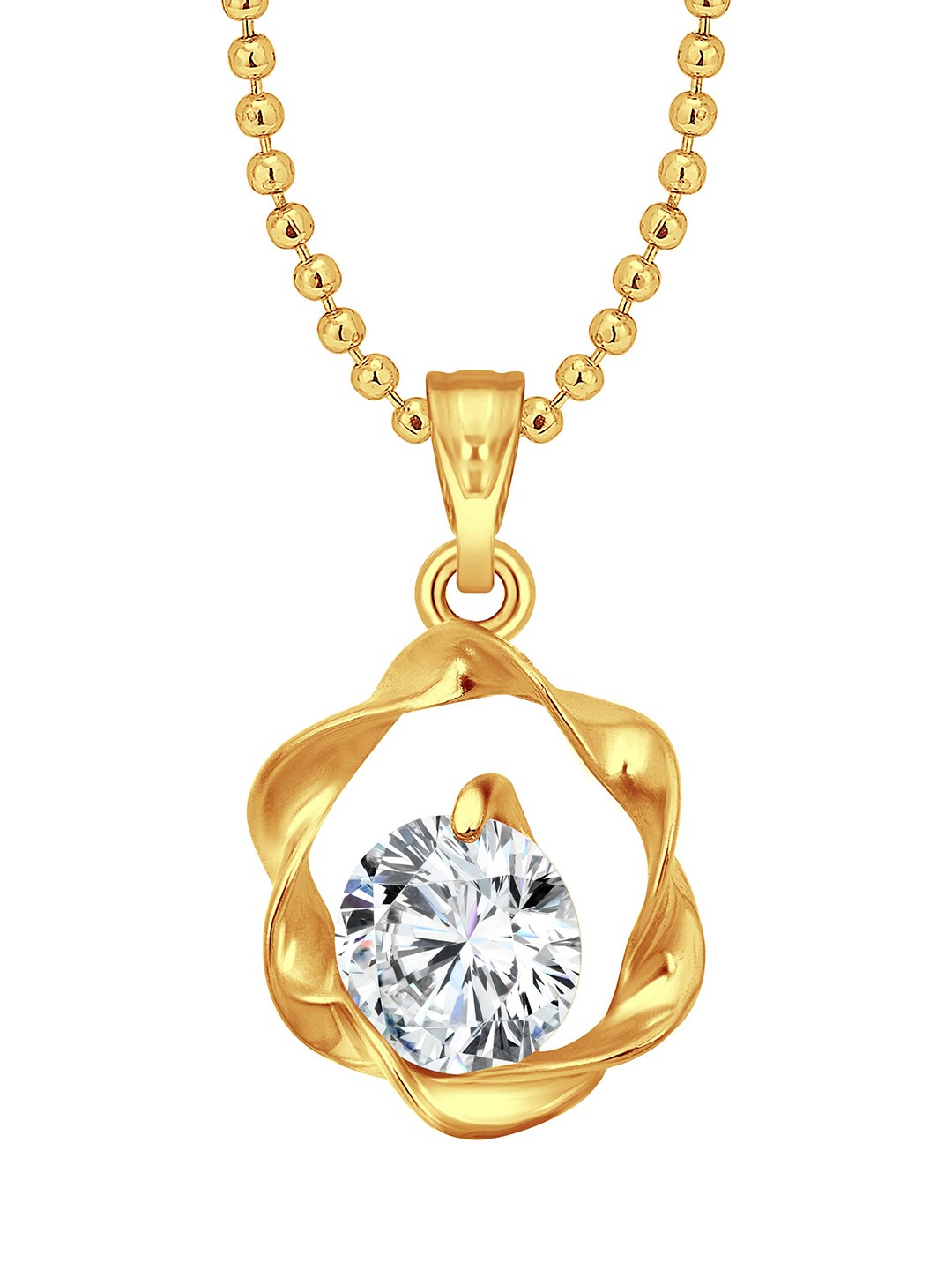 

Vighnaharta Gold-Plated CZ-Studded Lily Flower Pendant With Chain