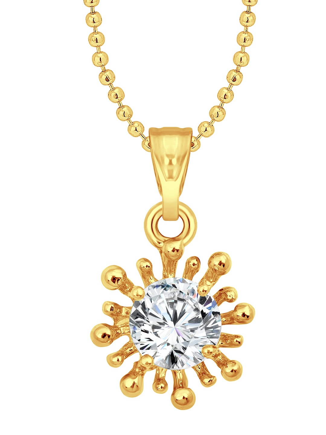 

Vighnaharta Gold-Plated CZ Stone Studded Jasmine Solitaire Pendant With Chain