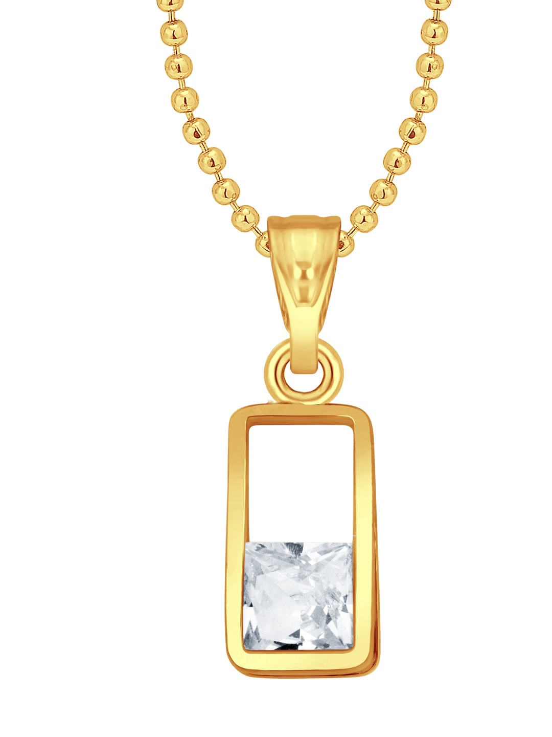 

Vighnaharta Gold-Plated CZ Stone Studded Impressive Solitaire Pendant With Chain