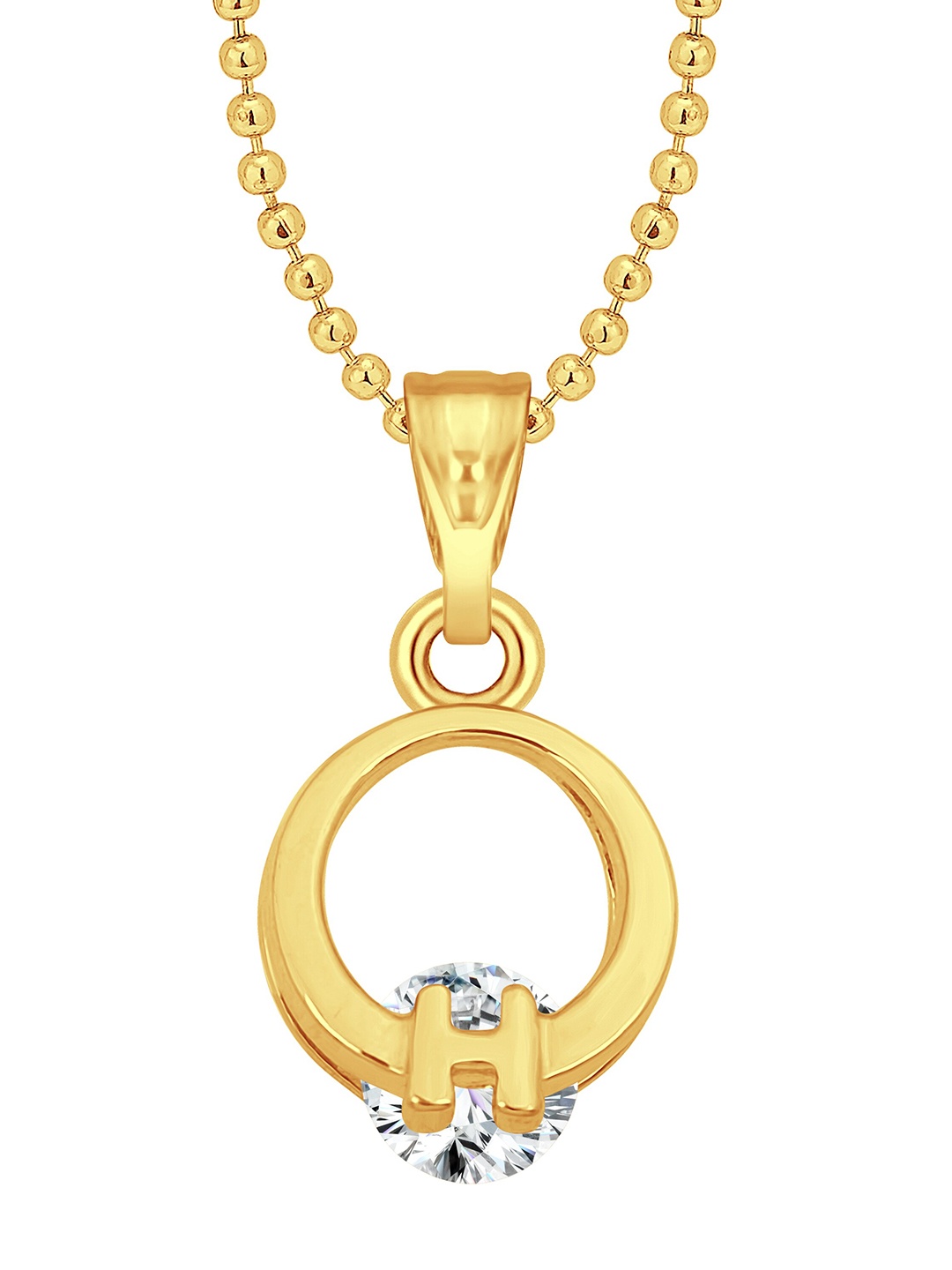 

Vighnaharta Gold-Plated CZ Stone Studded H Alphabet Solitaire Pendant With Chain