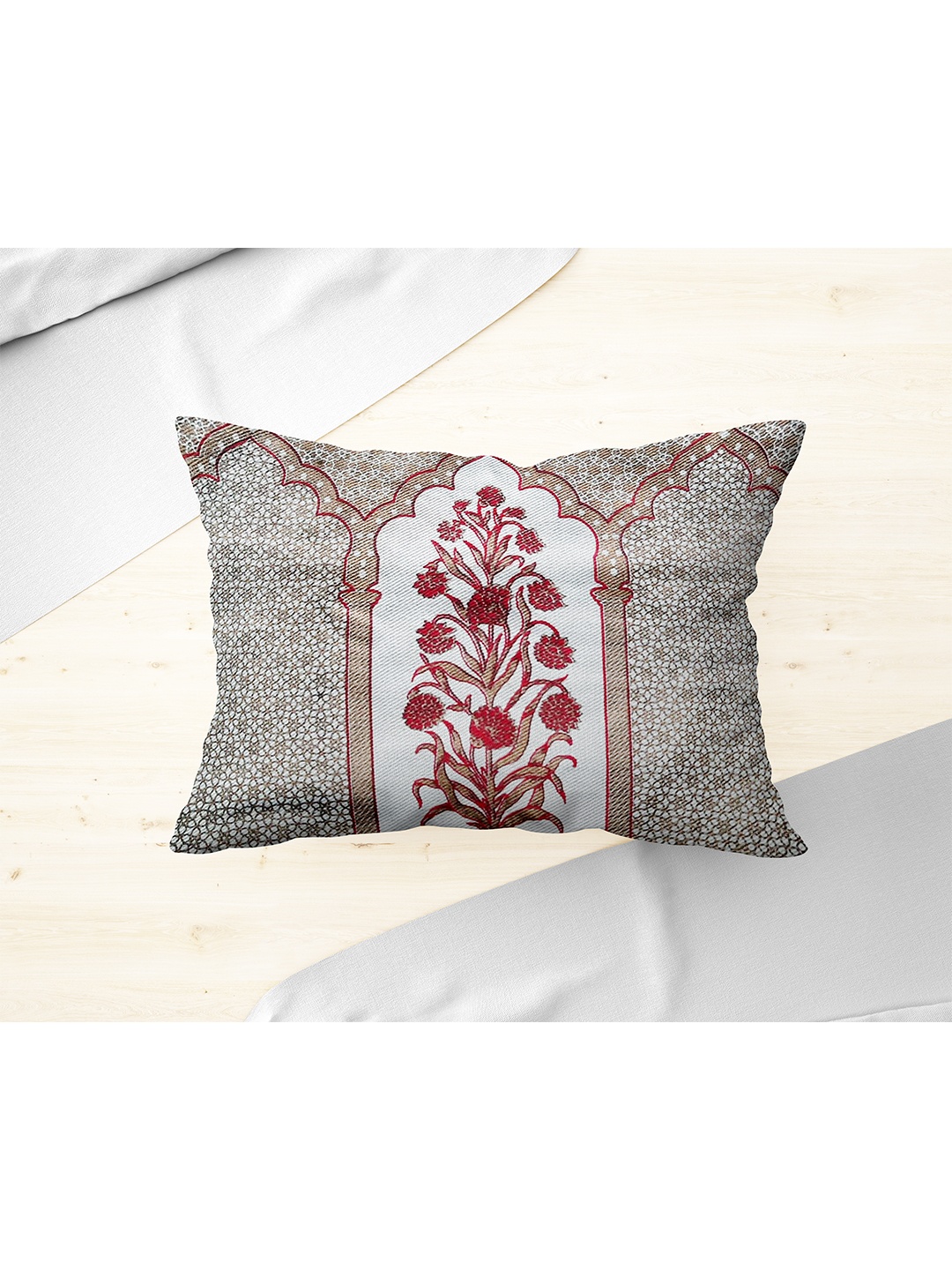 

Just Home Grey & Maroon Ethnic Motifs Rectangle Cotton Cushion Cover