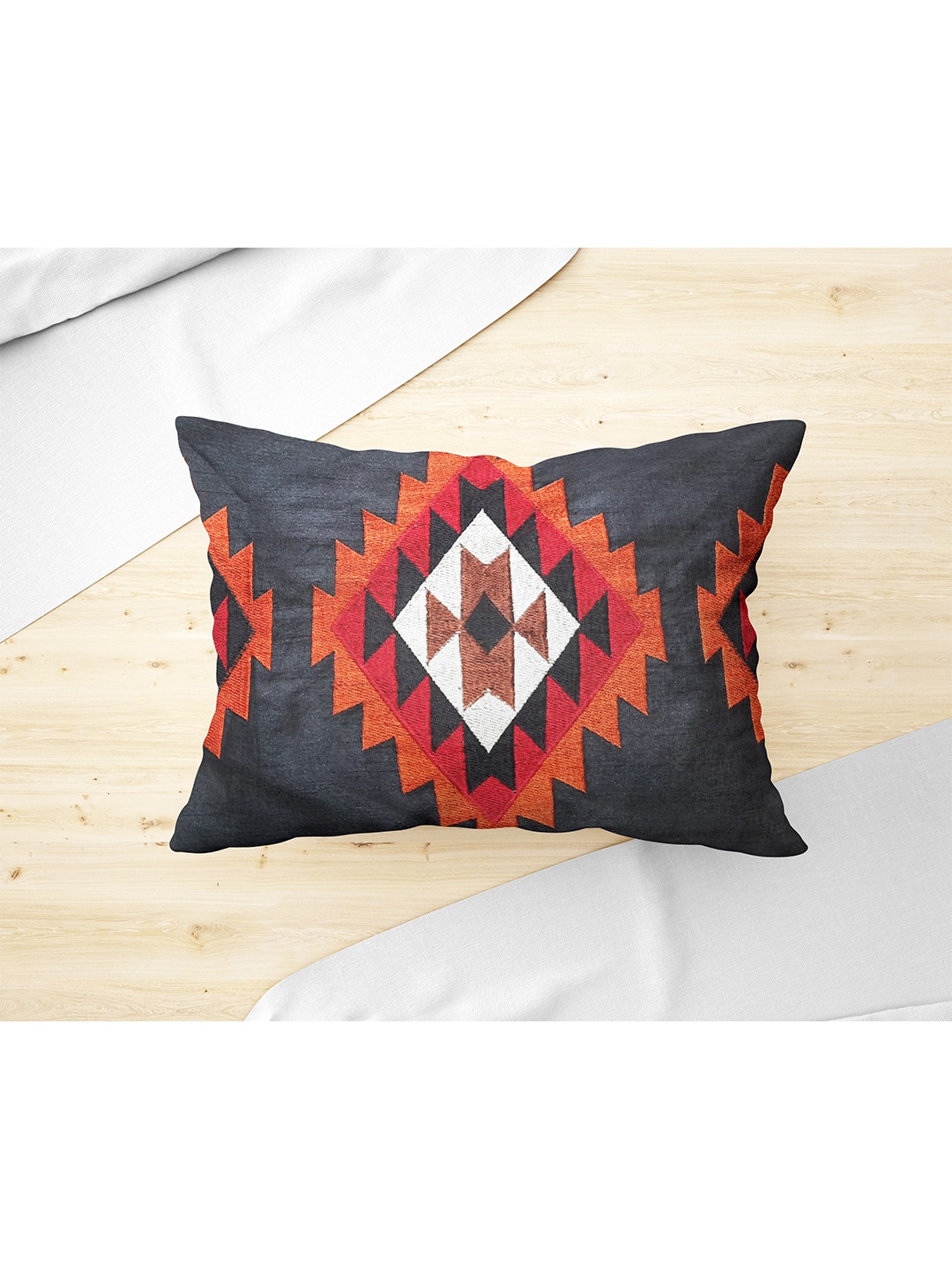 

Just Home Black & Red Embroidered Rectangle Cushion Cover
