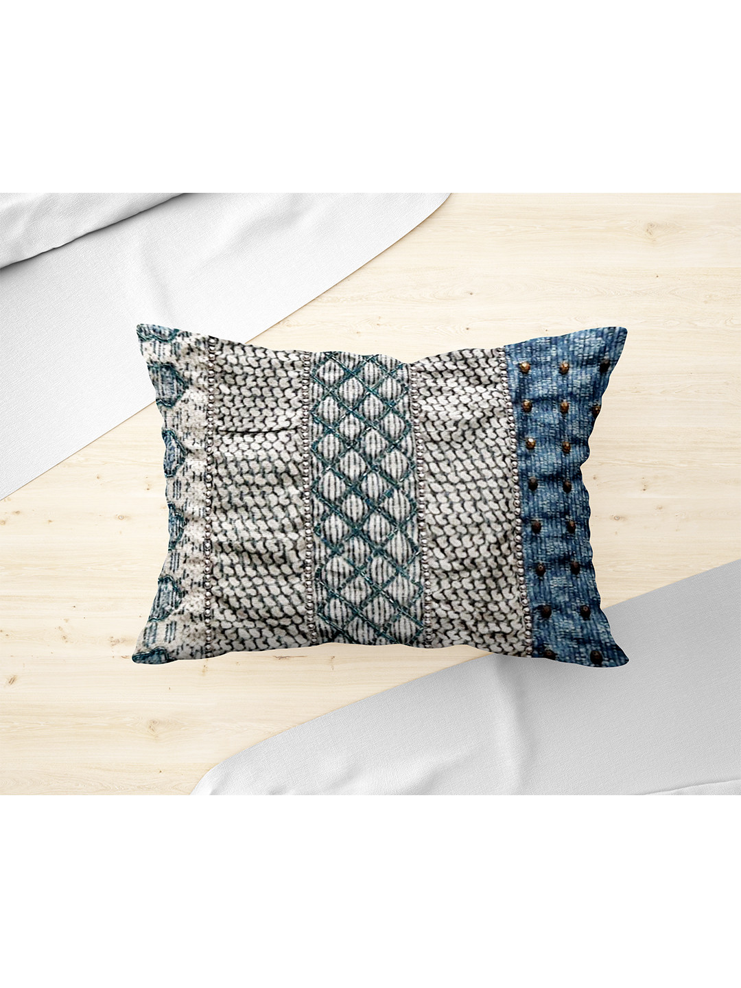 

Just Home Blue & Grey Embellished Rectangle Cushion Cover