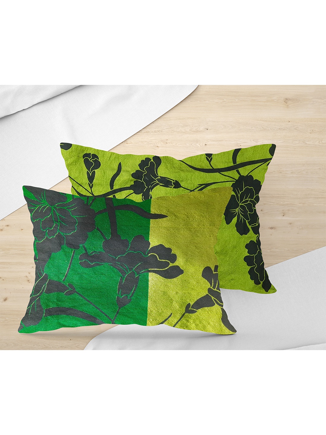 

Just Home Green & Black 2 Pieces Floral Rectangle Cushion Covers