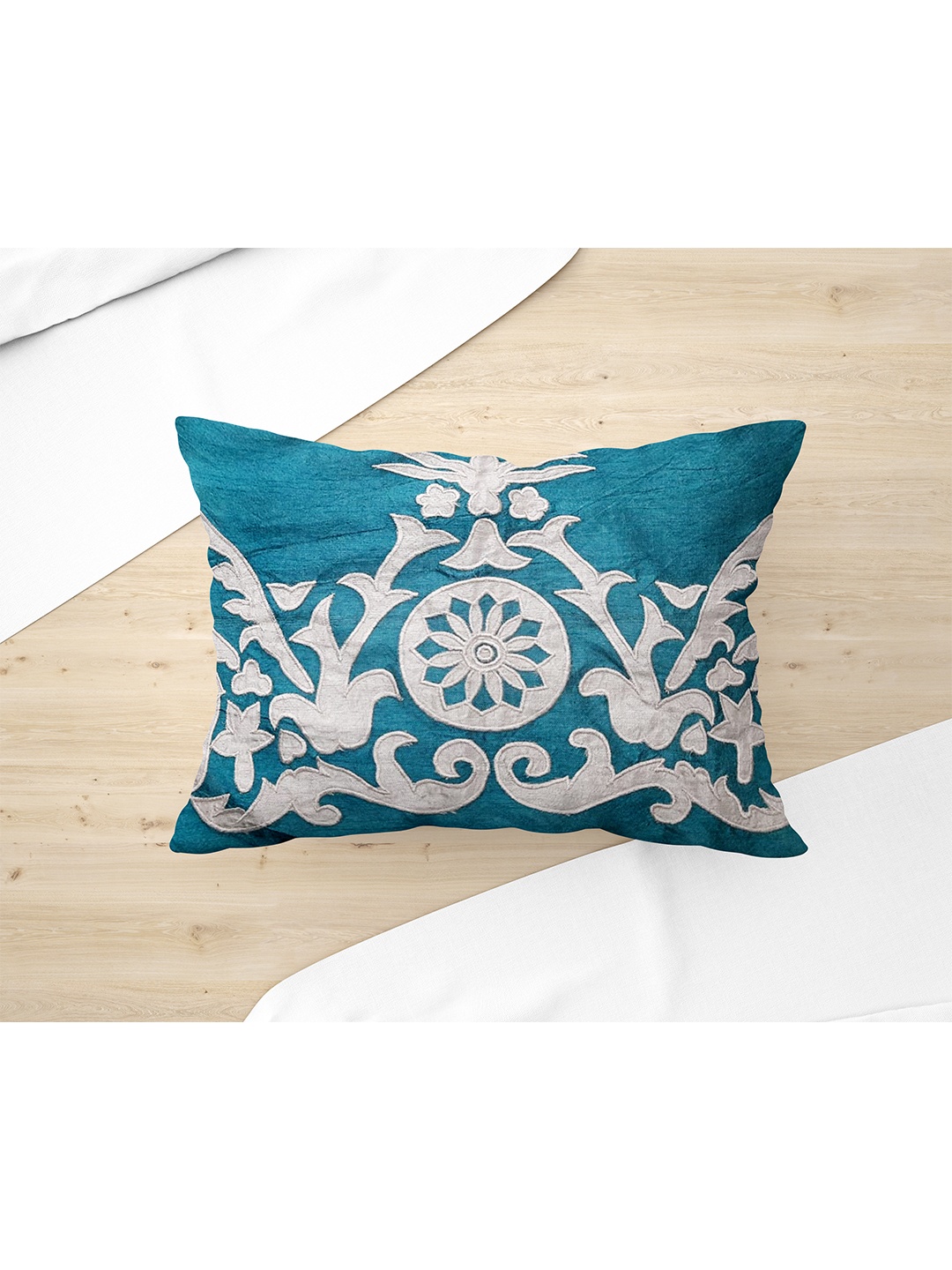 

Just Home Blue & White Embroidered Rectangle Cushion Cover