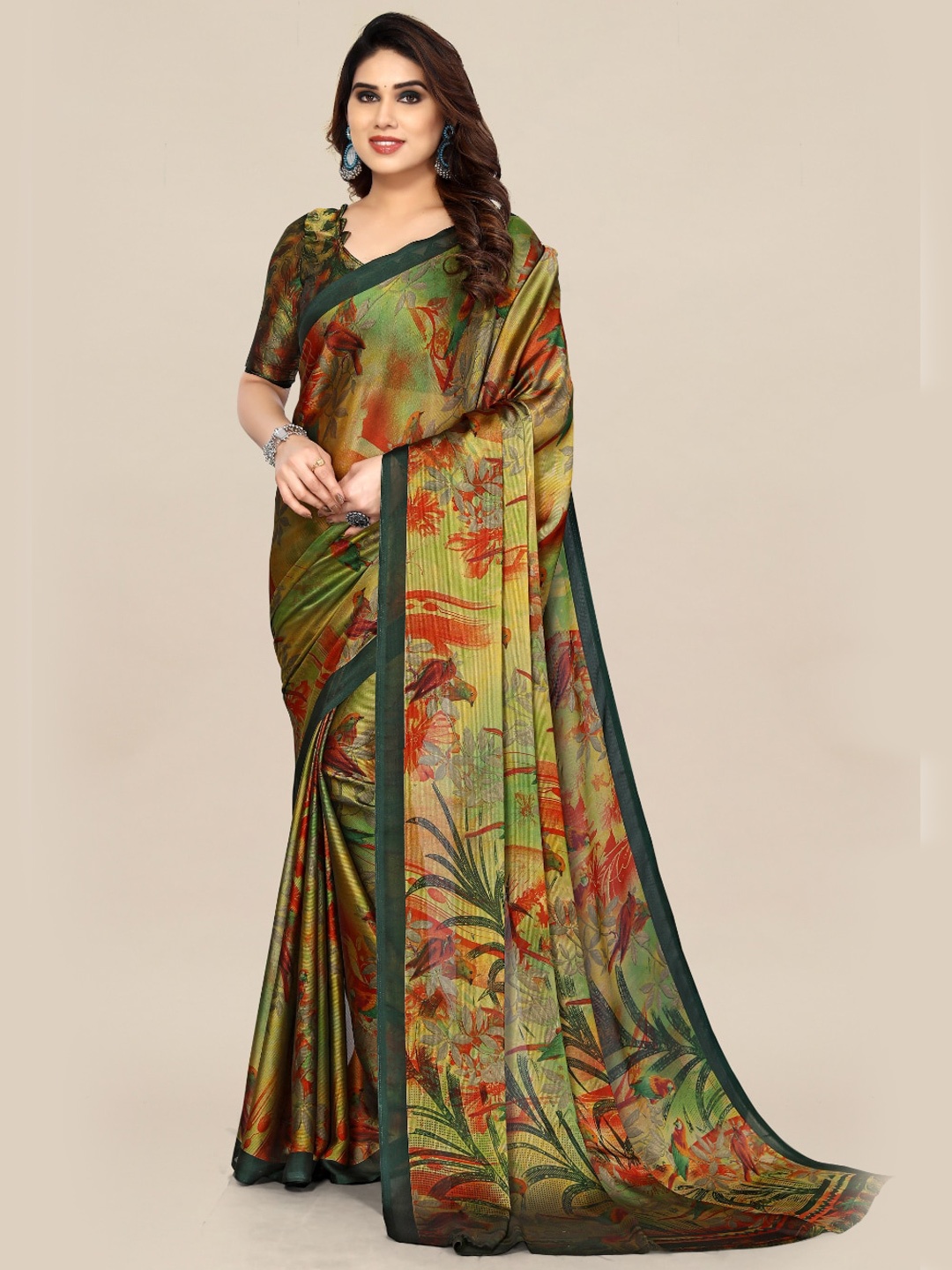 

FABMORA Floral Printed Saree, Sea green