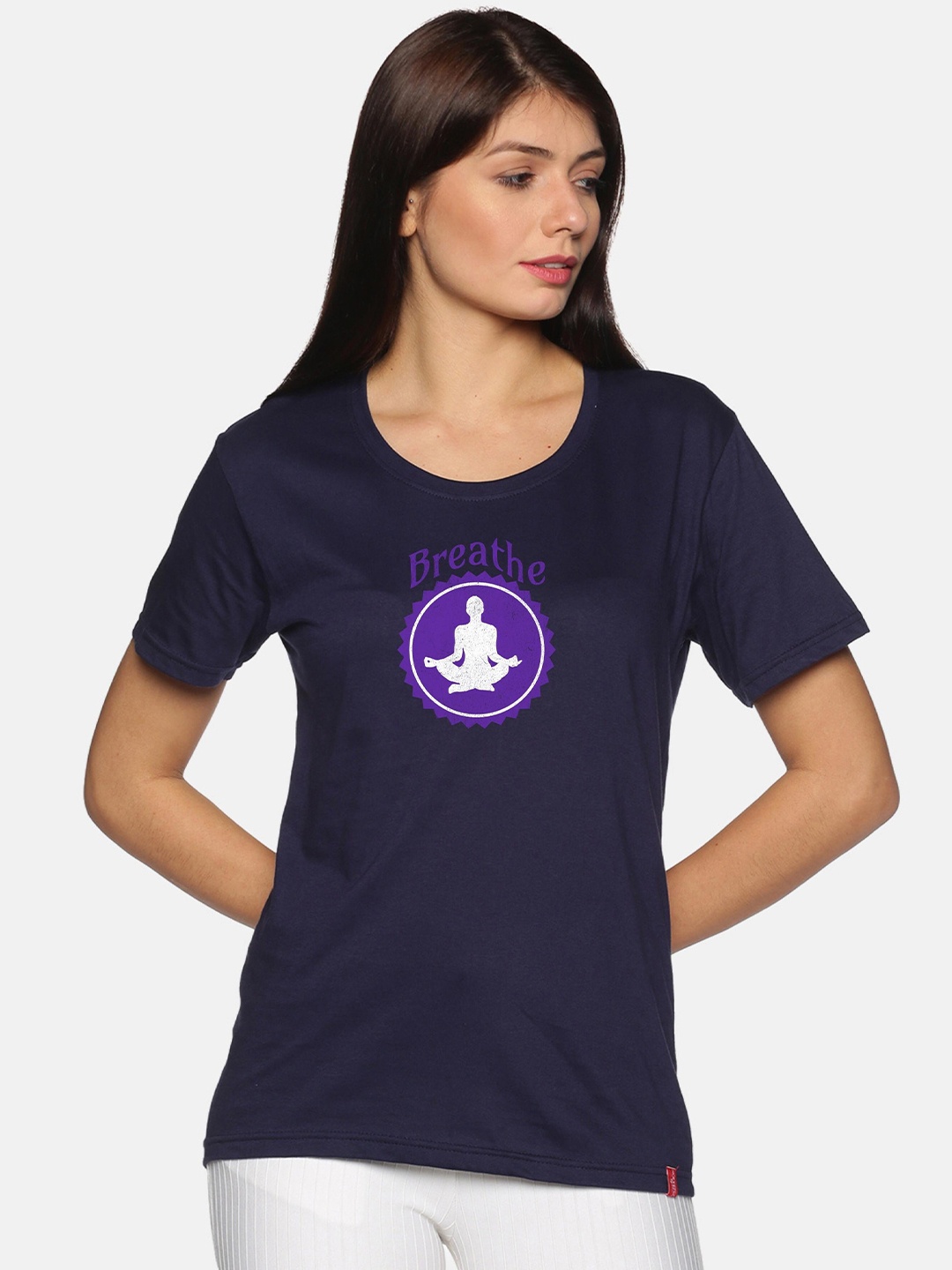 

NOT YET by us Graphic Printed Cotton T-shirt, Navy blue