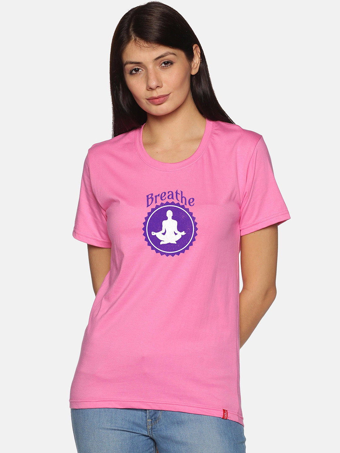 

NOT YET by us Typography Printed Casual Cotton T-shirt, Pink