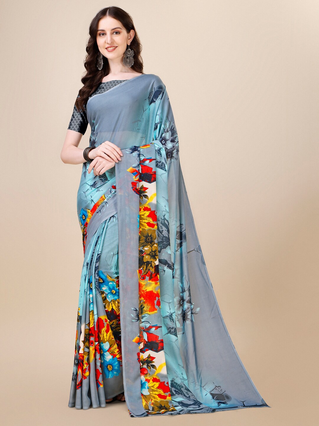 

Dori Floral Printed Saree, Grey