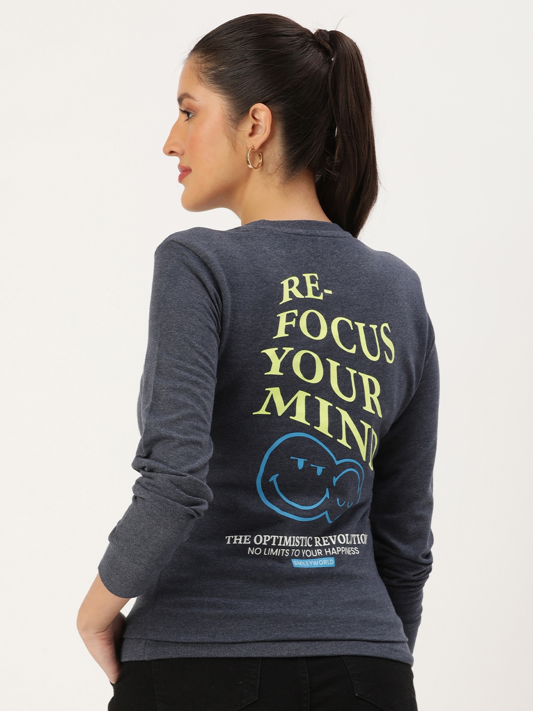 

Smiley Graphic Printed Sweatshirt, Navy blue