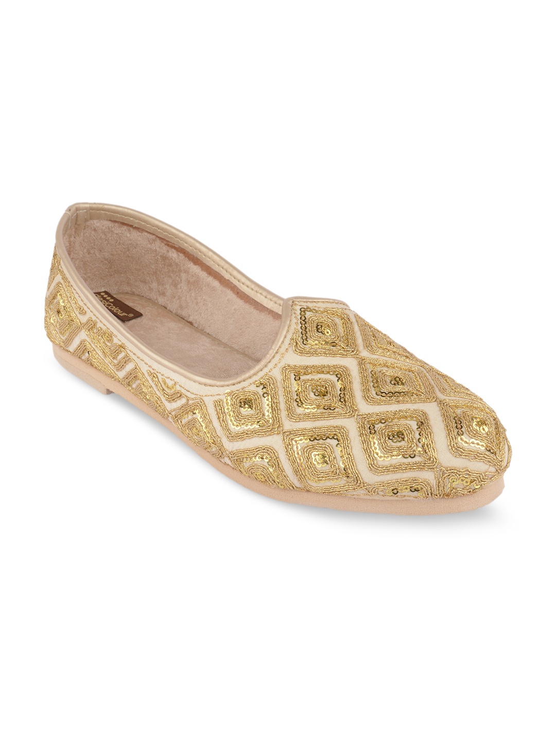 

DESI COLOUR Men Ethnic Embellished Comfort Insole Basics Mojaris, Gold
