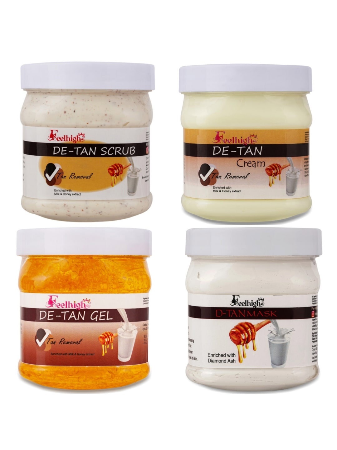 

FEELHIGH Set Of 4 De-Tan Face Cream- Mask - Gel & Scrub 500ml Each, Yellow