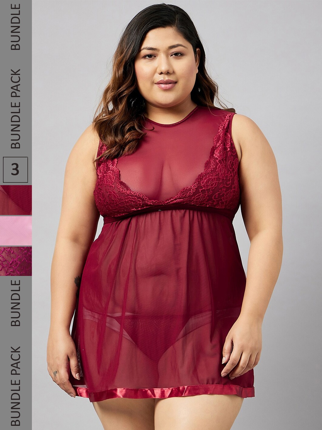 

Curves By ZeroKaata Pack Of 3 Baby Dolls, Maroon