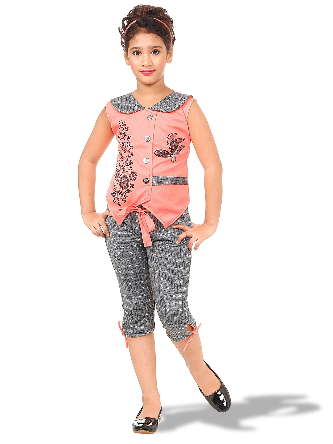 

CELEBRITY CLUB Girls Printed Top with Capris, Orange