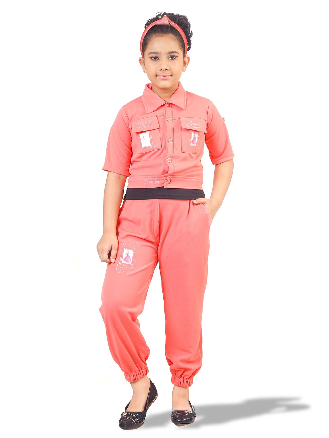 

CELEBRITY CLUB Girls Shirt Style Top with Trousers, Peach