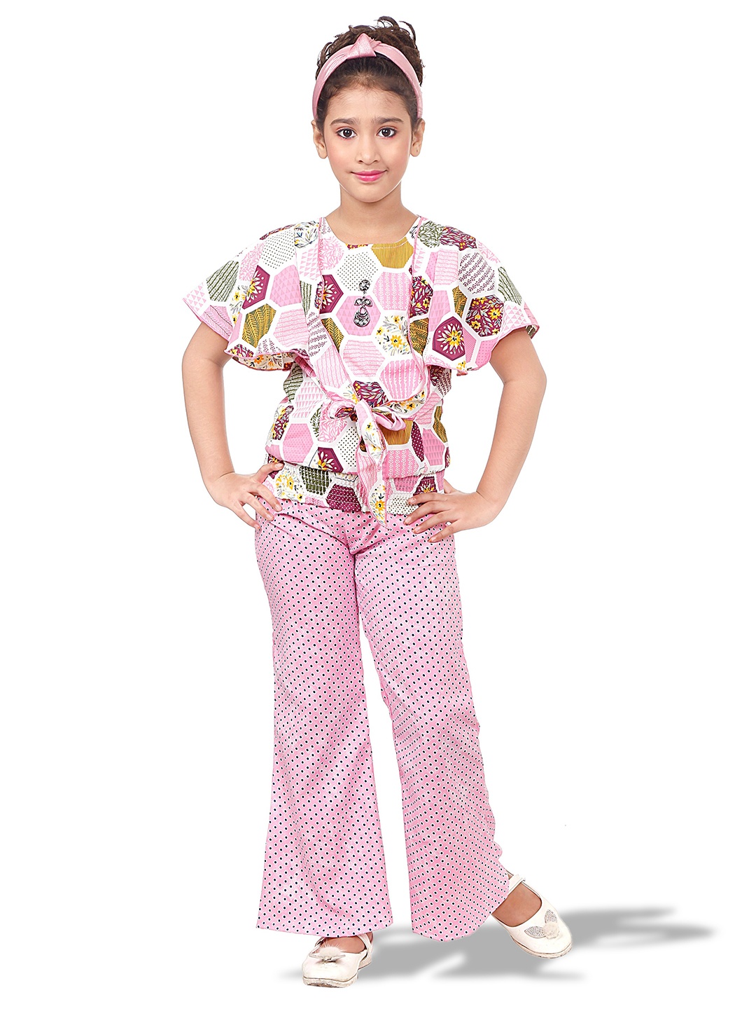 

CELEBRITY CLUB Girls Printed Top with Palazzos, Pink
