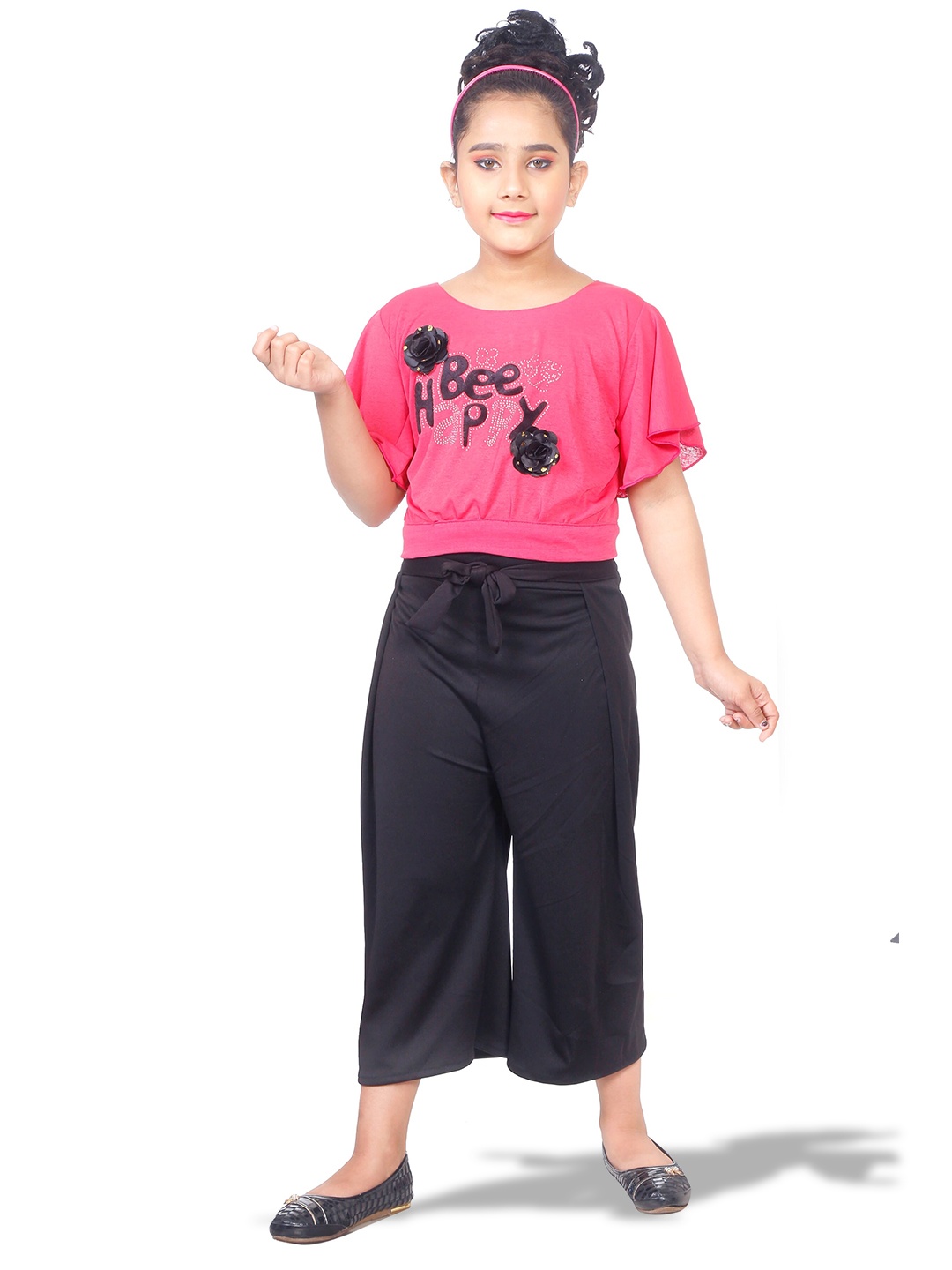 

CELEBRITY CLUB Girls Printed Top with Palazzos, Pink