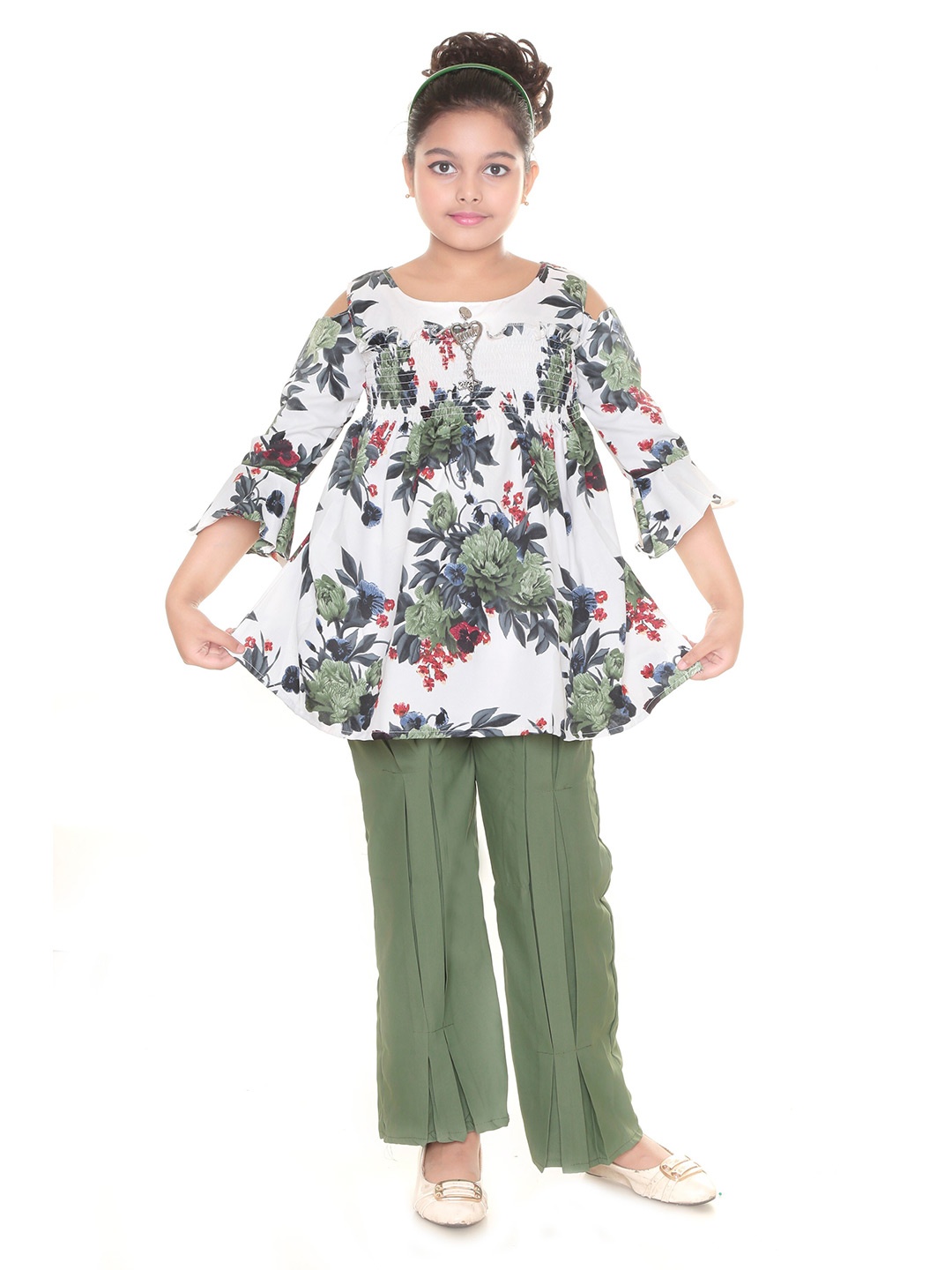 

CELEBRITY CLUB Girls Printed Top With Palazzos, Green