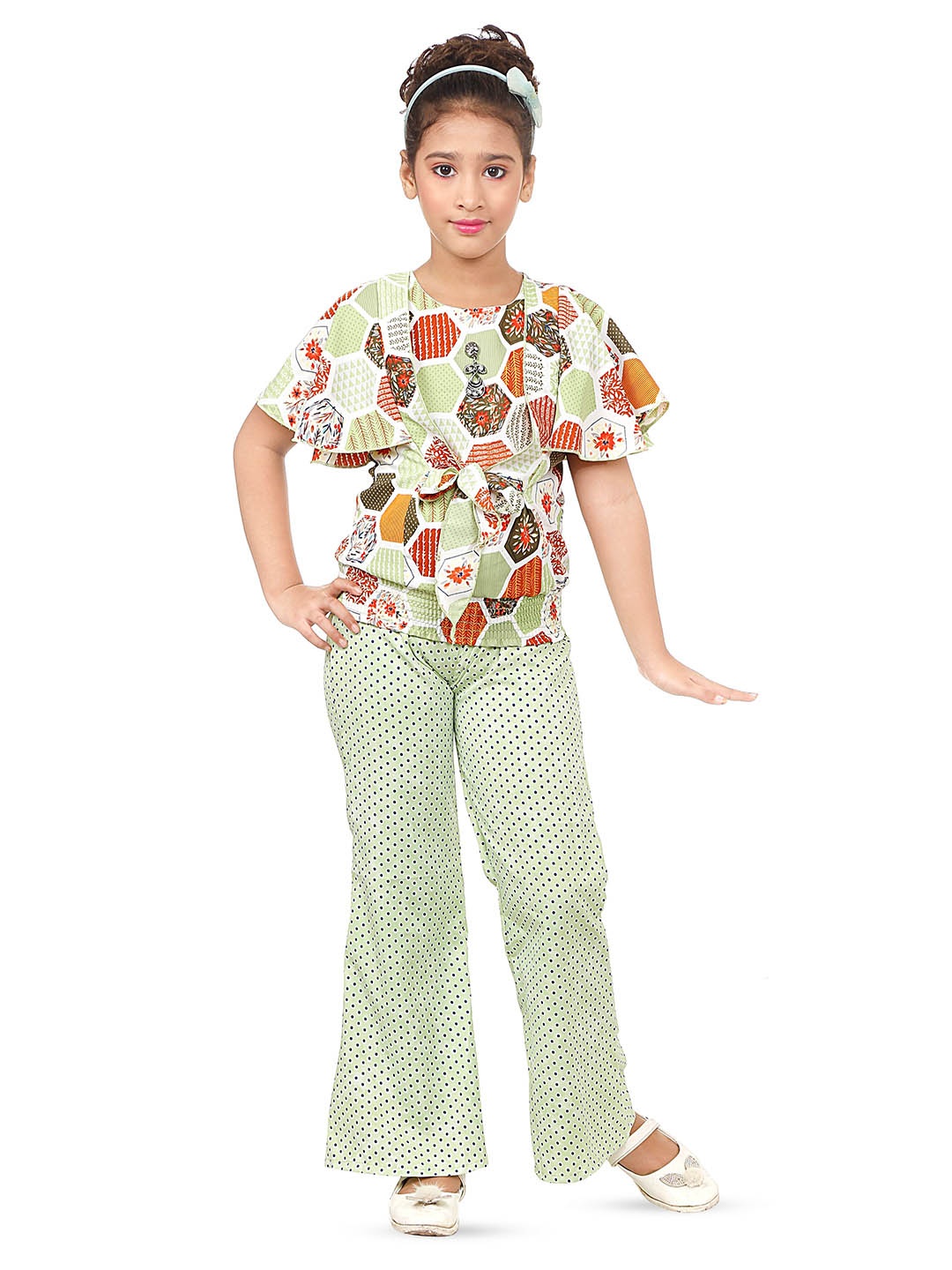 

CELEBRITY CLUB Girls Floral Printed Top with Palazzos, Green