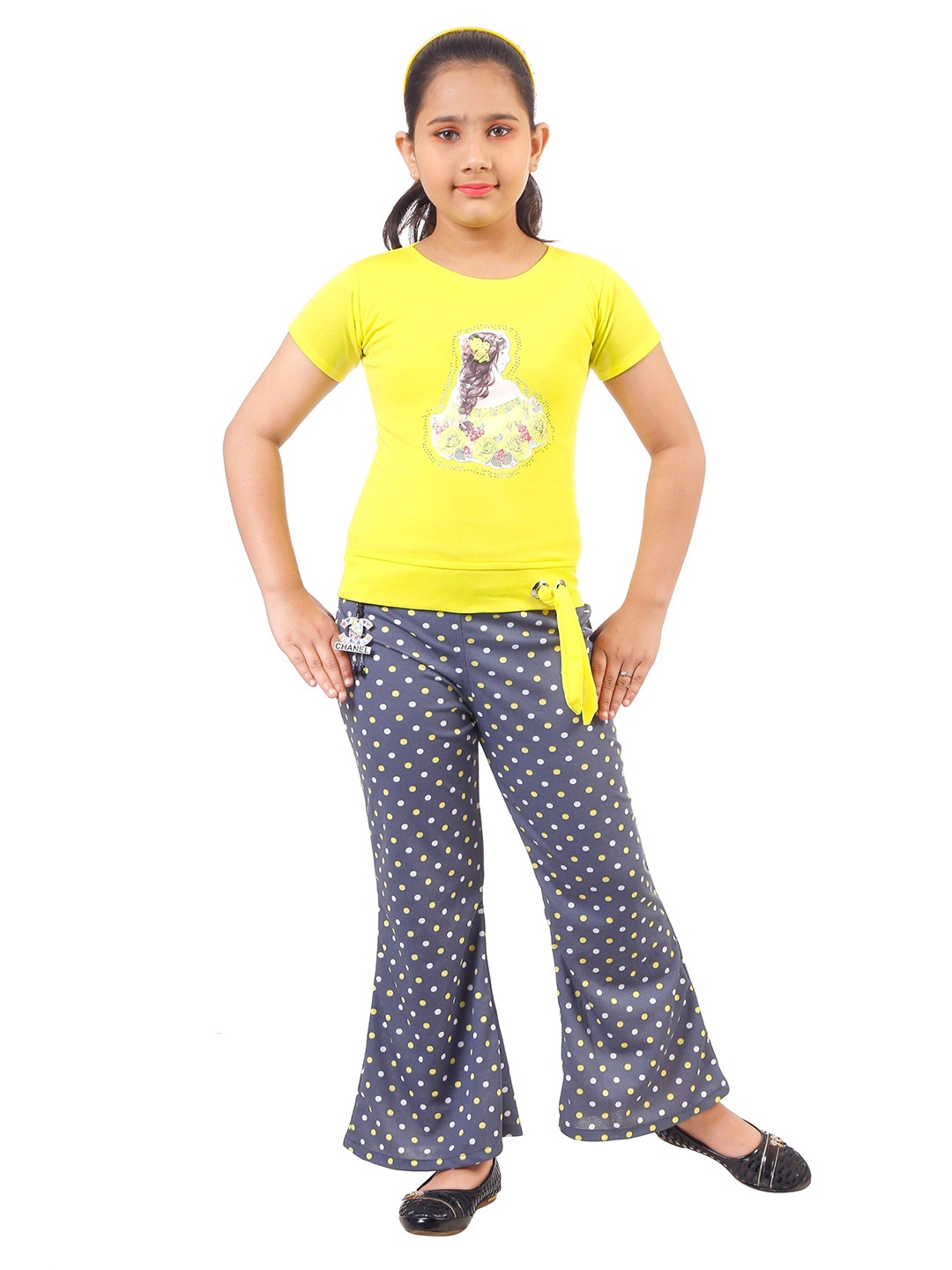 

CELEBRITY CLUB Girls Printed Top with Palazzos, Yellow