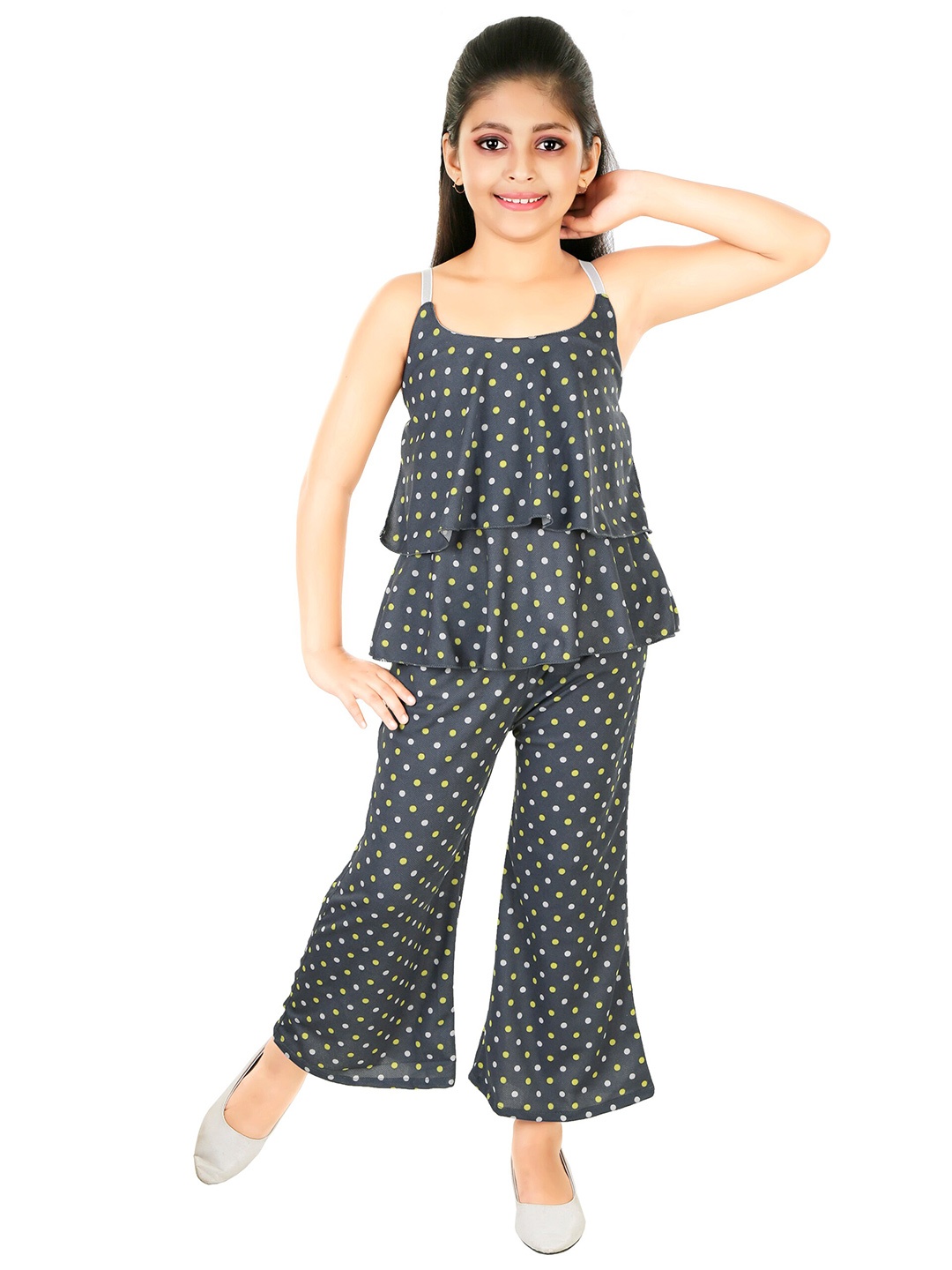 

CELEBRITY CLUB Girls Printed Top with Palazzos, Grey