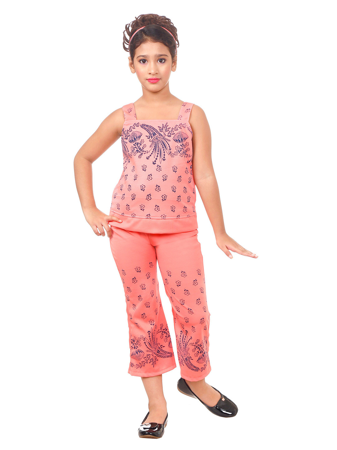 

CELEBRITY CLUB Girls Printed Top with Capris, Orange