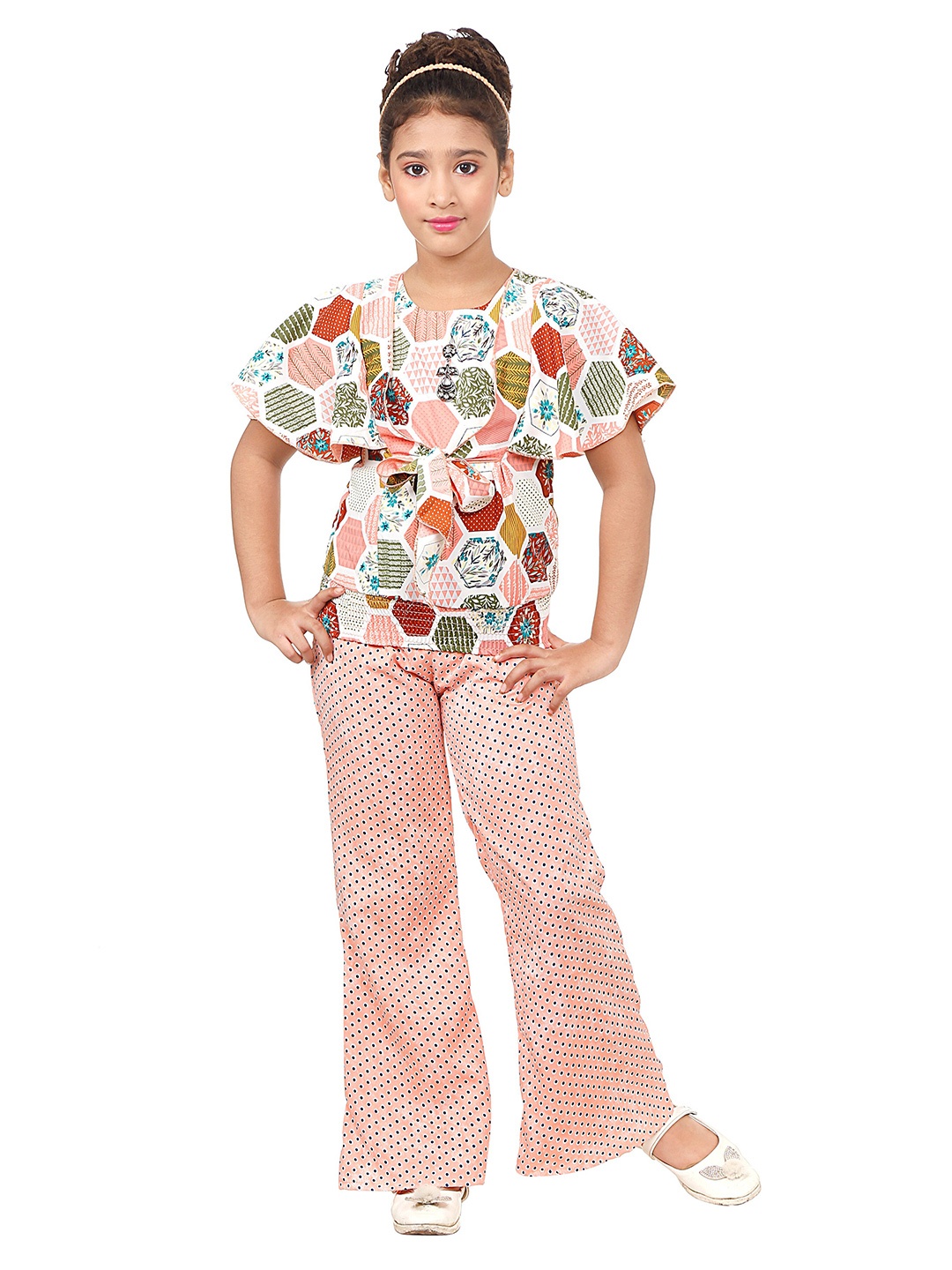 

CELEBRITY CLUB Girls Printed Top With Palazzos, Peach