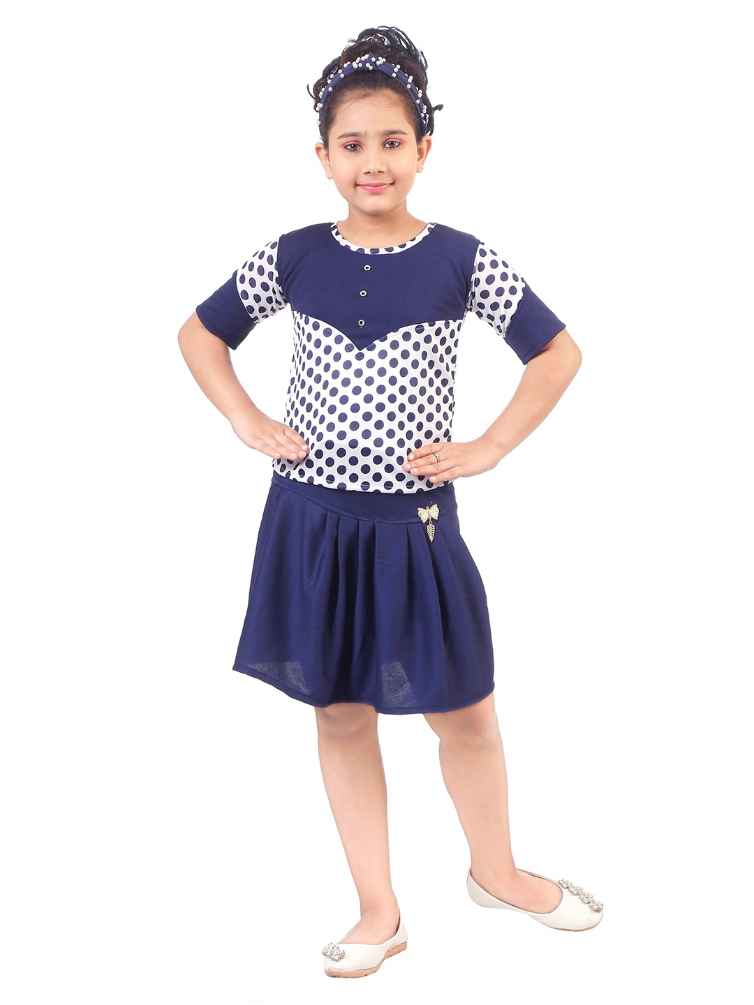 

CELEBRITY CLUB Girls Printed Top with Skirt, Navy blue