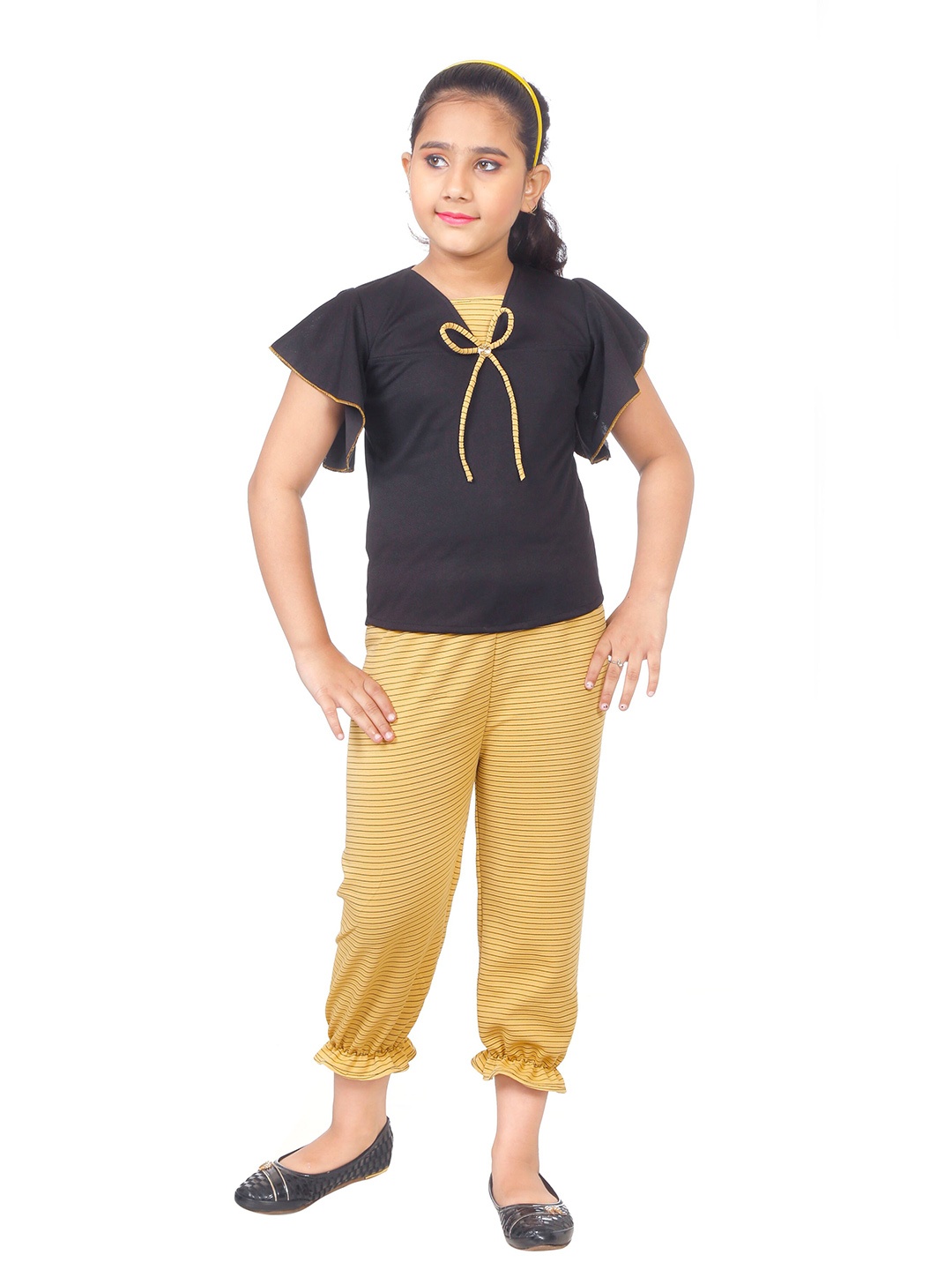 

CELEBRITY CLUB Girls Flutter Sleeve Top with Trousers, Black