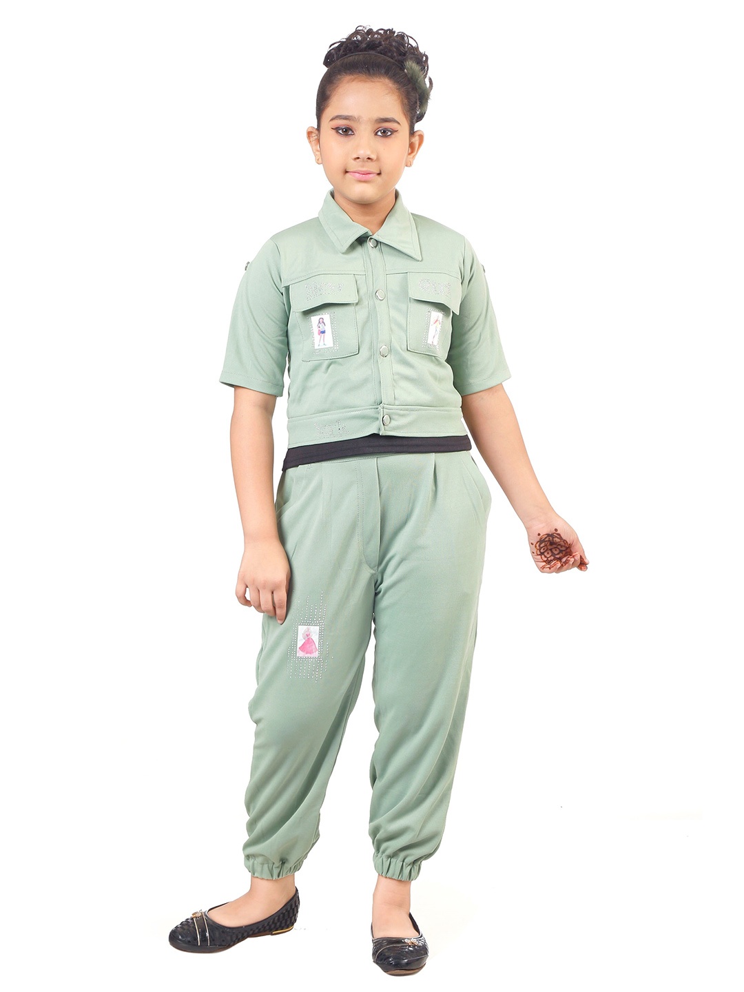 

CELEBRITY CLUB Girls Shirt Style Top with Trousers, Green