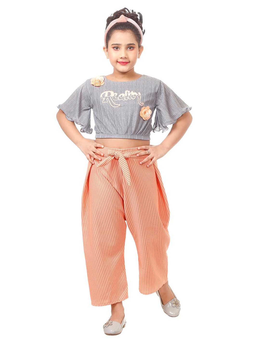 

CELEBRITY CLUB Girls Printed Top with Palazzos, Peach