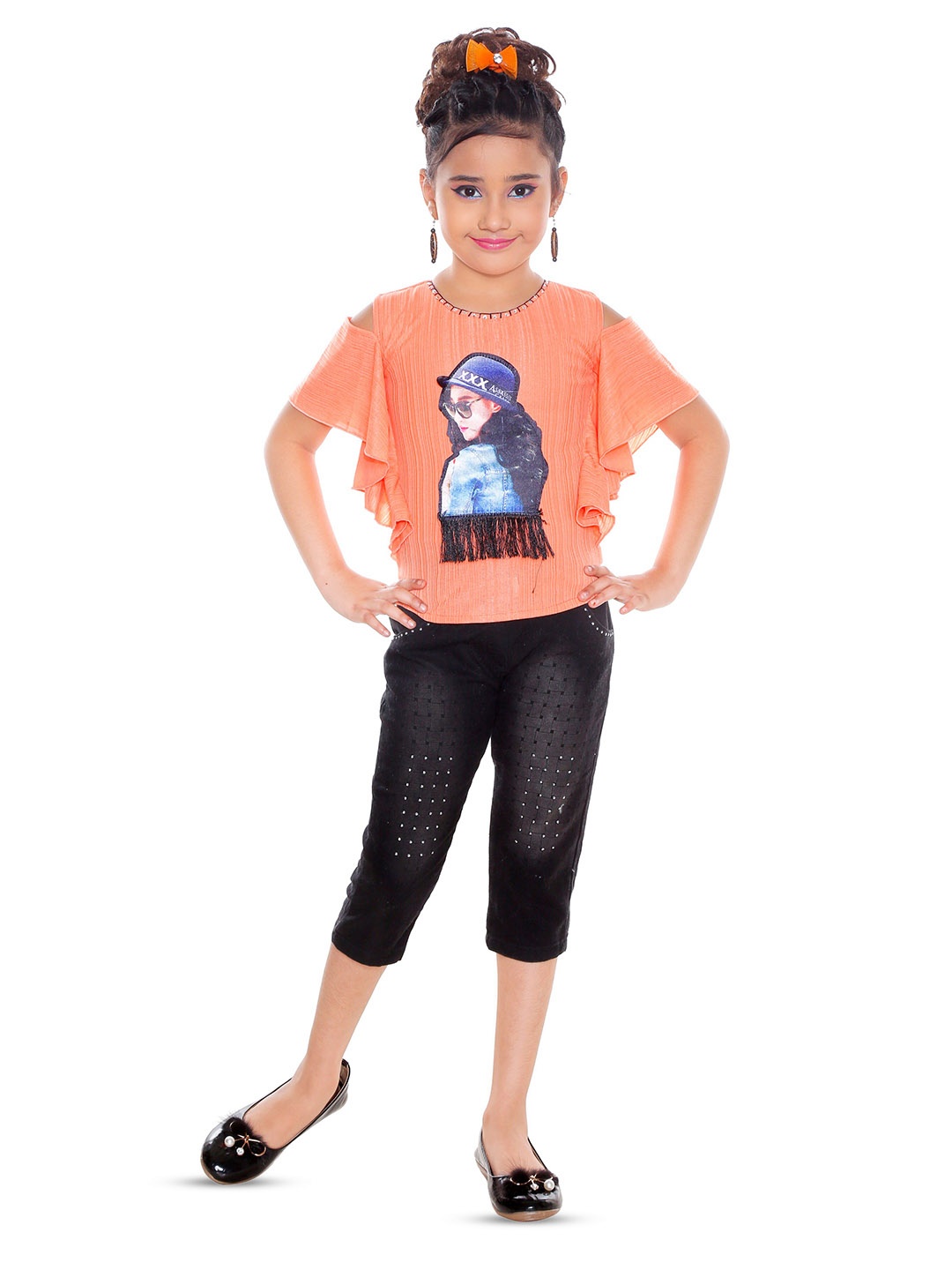 

CELEBRITY CLUB Girls Printed Top With Trouser, Peach