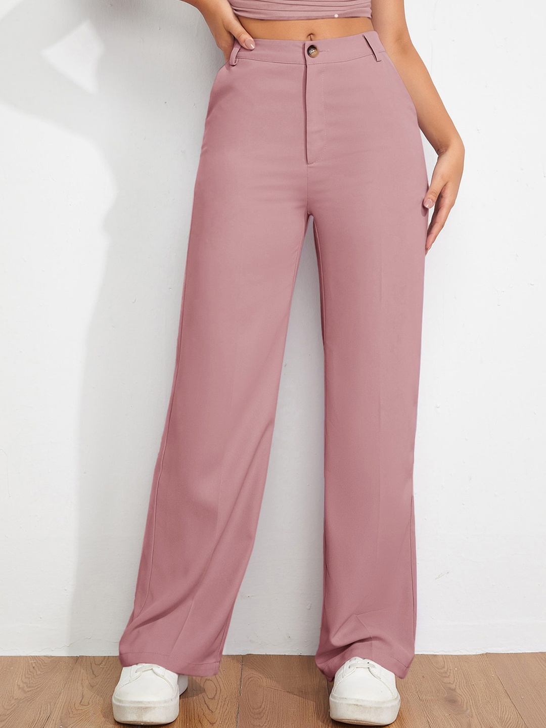 

SHEETAL Associates Women Norma Straight Fit High-Rise Easy Wash Parallel Trousers, Mauve