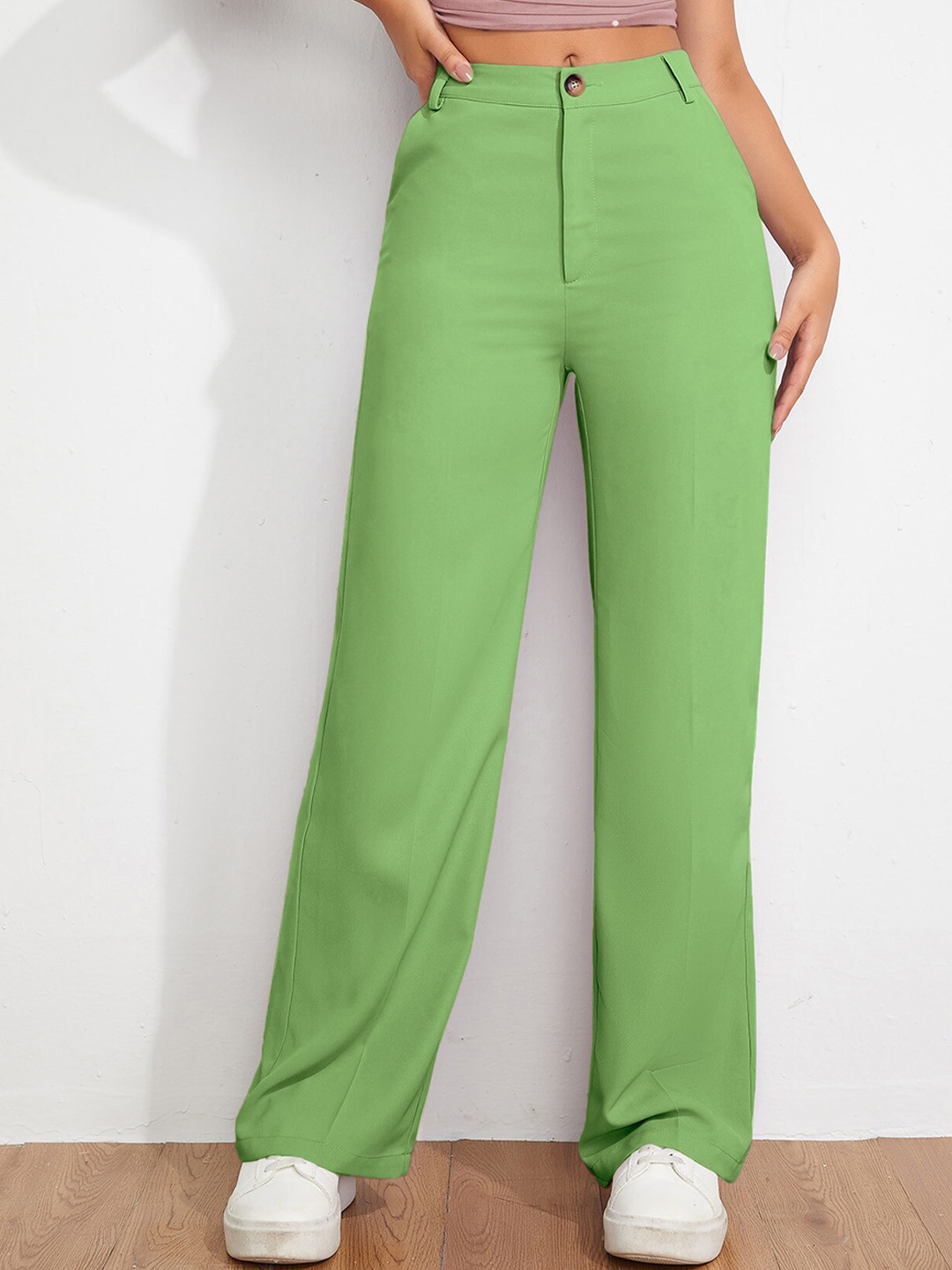 

SHEETAL Associates Women Norma Straight Fit High-Rise Easy Wash Parallel Trousers, Green