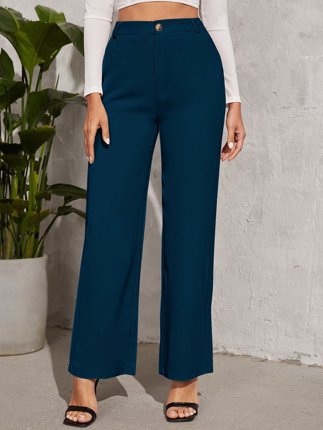 

SHEETAL Associates Women Norma Straight Fit High-Rise Easy Wash Parallel Trousers, Teal