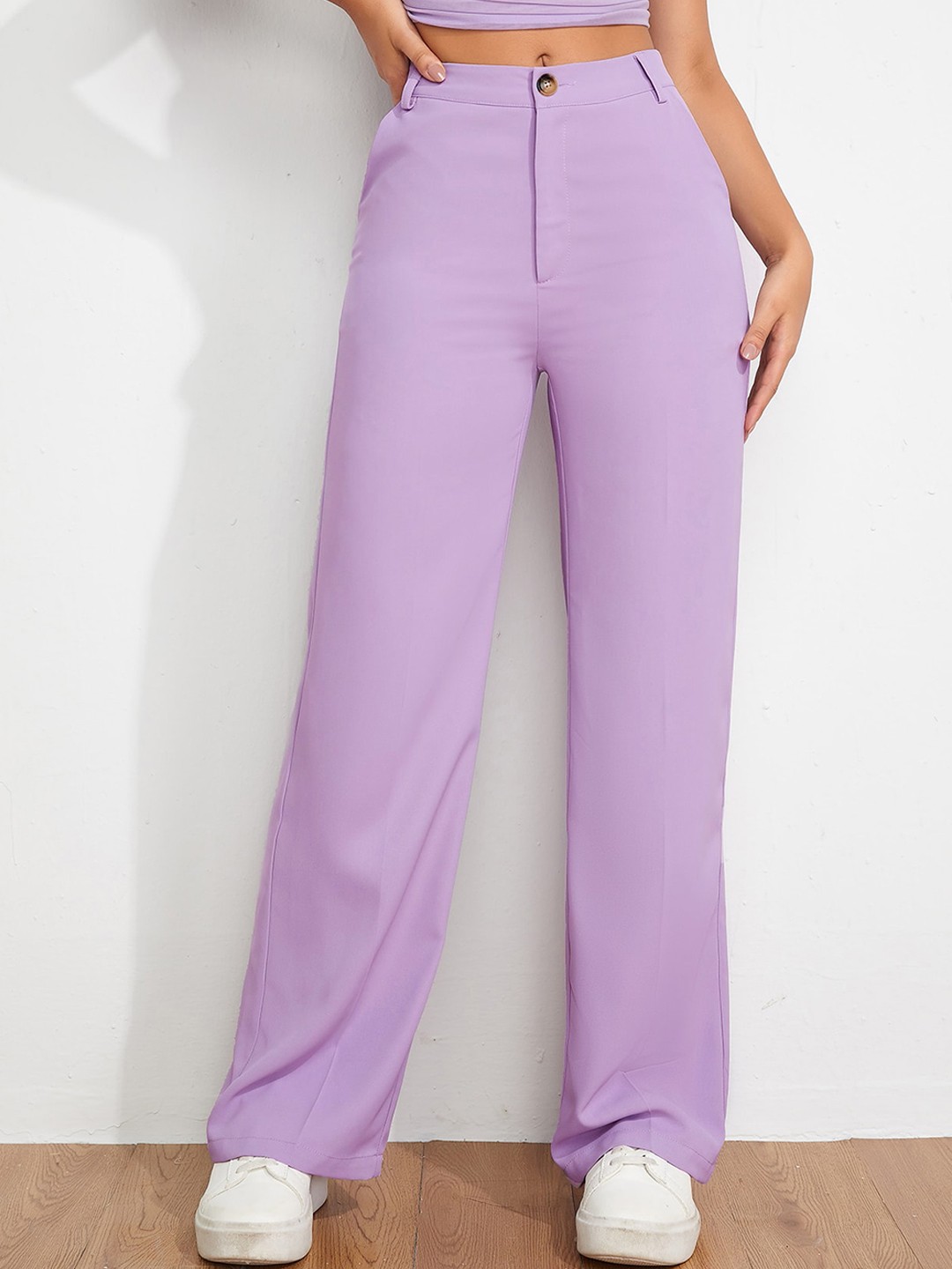 

SHEETAL Associates Women Norma Straight Fit High-Rise Easy Wash Parallel Trousers, Purple